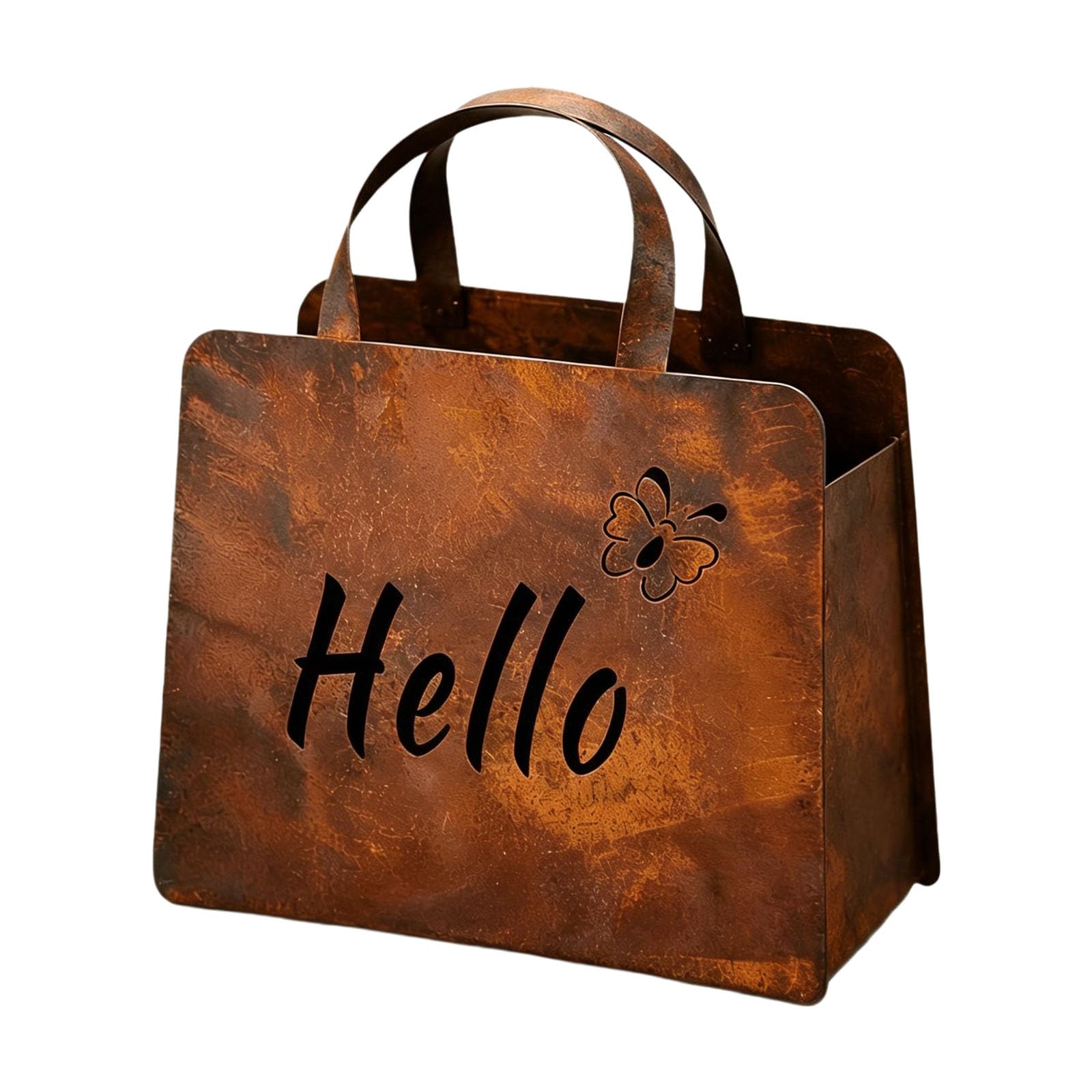 Elnwnnkc Artistic Metal Purse Basket Floral Arrangement Container Rusty Finish Antique Handbag Shape Flower Pots for Tabletop Shelf Decoration Rusty Metal Handbag Flower Basket