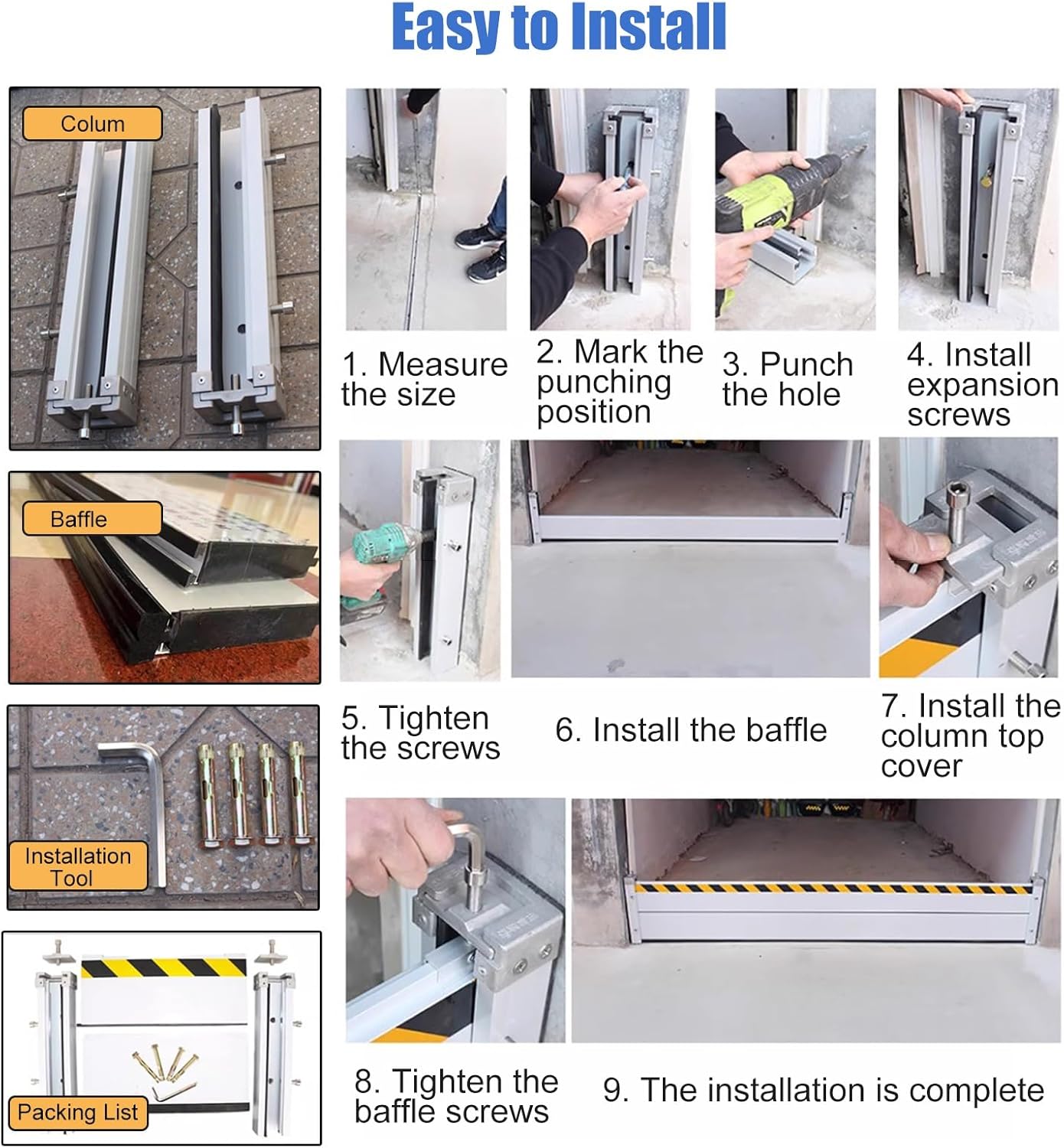 Flood Protection Barriers for Garage Door/Basement/Outside, Heavy Duty Aluminum Reusable Detachable Water Barrier Shield, 20 40 60 80 Cm High, Unit Module Design Water Prevention System (