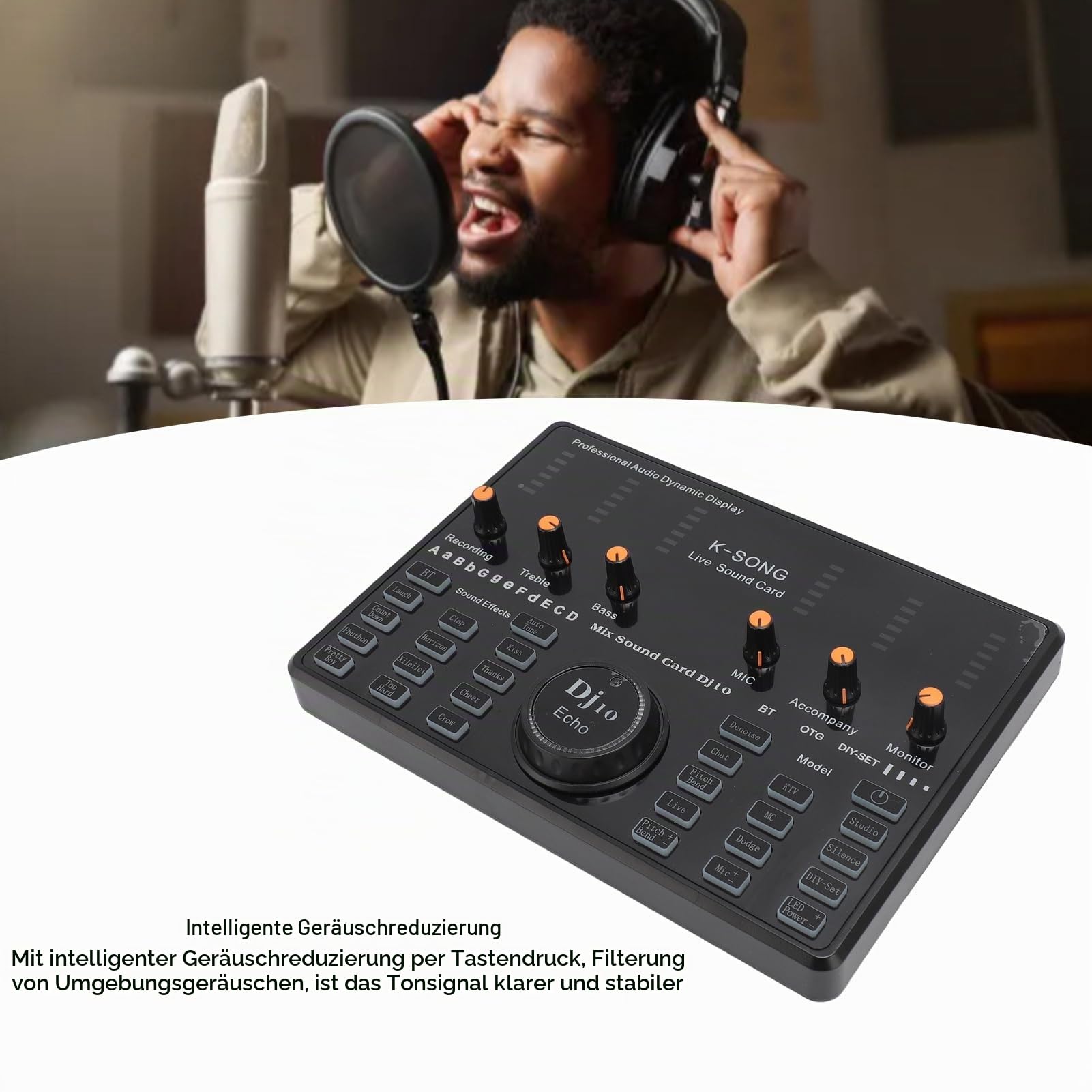 Live-Soundkarte, 12 Arten von Soundeffekt-Soundboard-Sprach Wechsler, Unterstützung 2 Mic, Podcast-Geräte-Bundle für PC-Gaming-Live-Streaming-Podcast