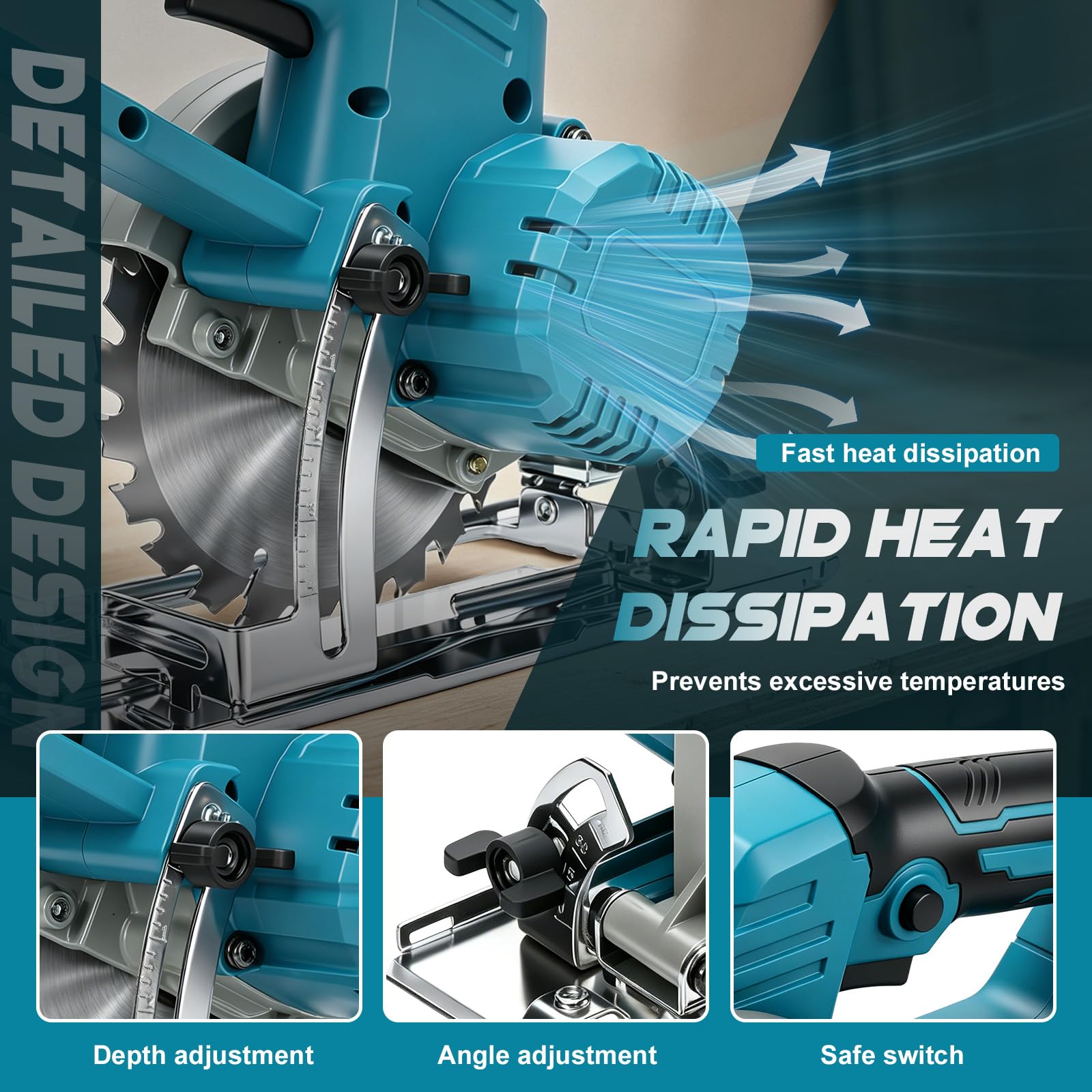 Sierra Circular a batería 6 Pulgadas para Makita 18V (sin Batería) | 400 W, mini sierra circular sin escobillas, 3 hojas, inclinación 45°, corte máx. 54 mm, Guantes, Gafas