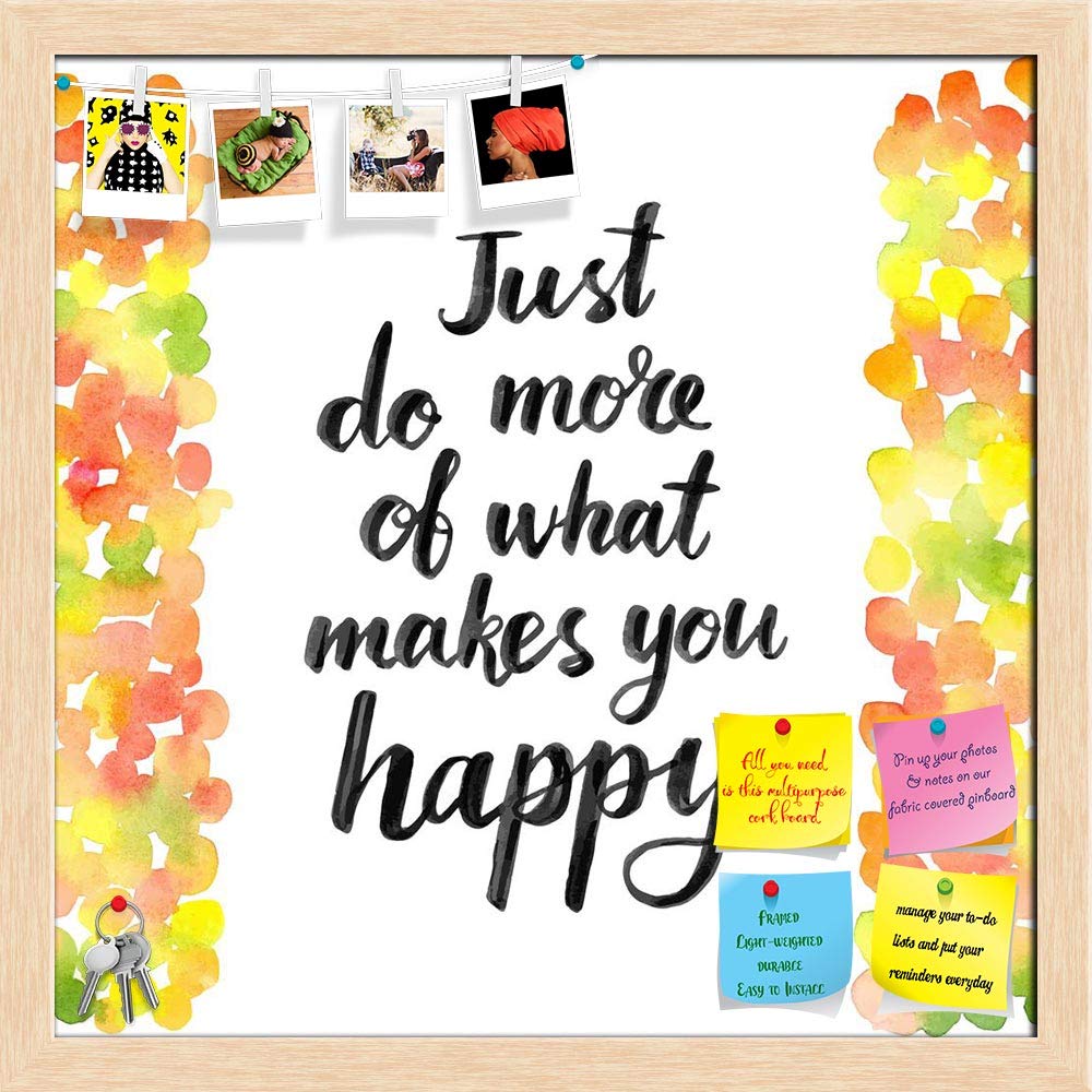 ArtzFolio Just Do More of What Makes You Happy | Bulletin Board Notice Pin Board | Vision Soft Board Combo with Thumb Push Pins & Sticky Notes | Natural Brown Frame | 12 x 12 inch (30 x 30 cms)-image-21