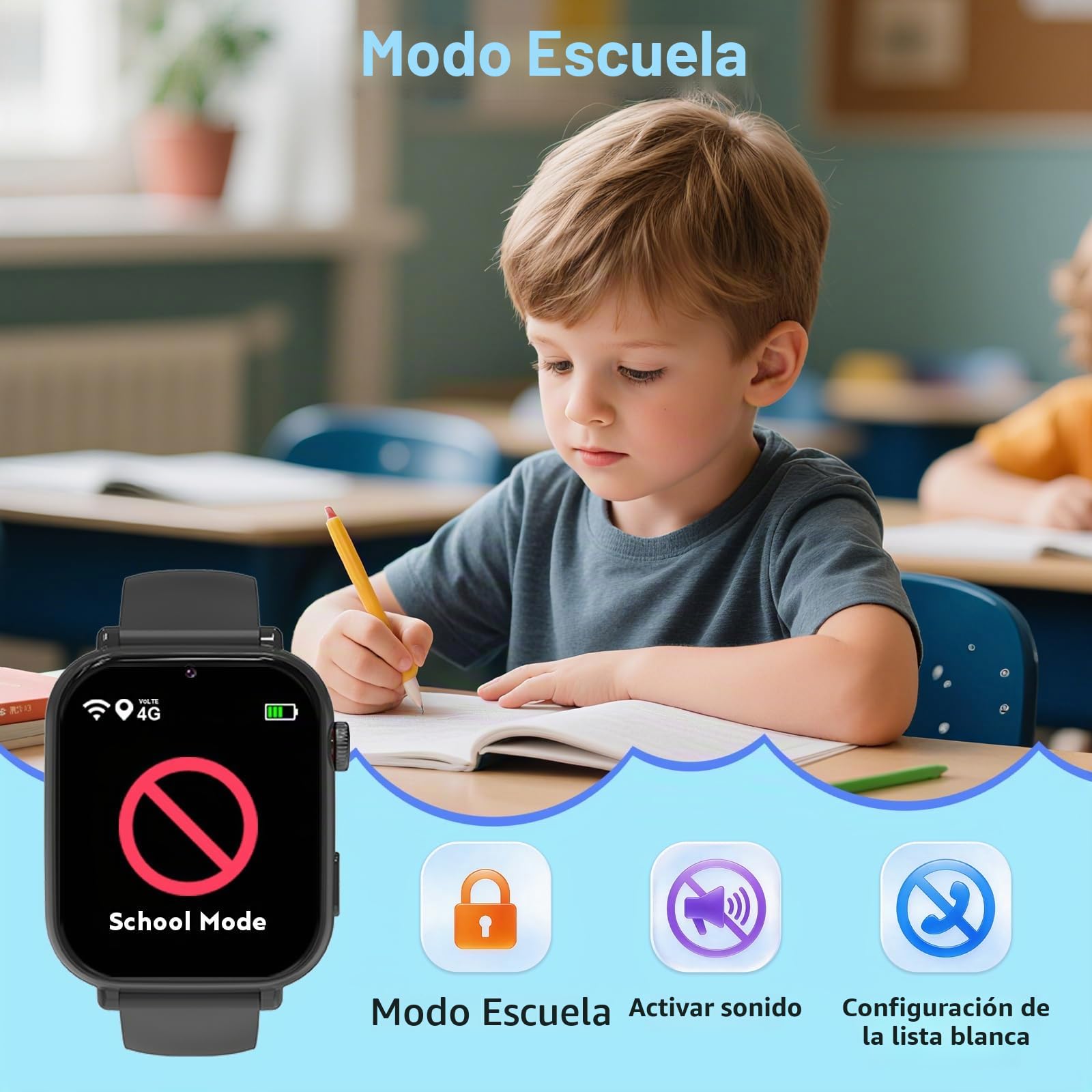PTHTECHUS Reloj Inteligente Niño, Smartwatch Niños con GPS y Llamadas 4G | Telefono, Videollamada, Modo Clase, Cámara, Podómetro, Reloj Infantil Niño Niña de 4 a 12 Años Regalos Navidad, Negro