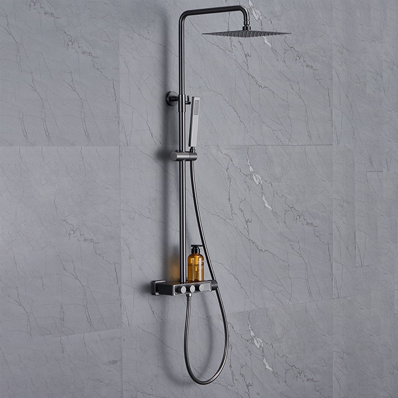 AYCDL Shower Faucets Set Brushed Gold, Rainfall Shower Head with Hand Shower, Brass Wall Mounted Shower System with Tub Spout, Bath Shower Mixer Tap,Brushed Gold,Brus,Gun Gray