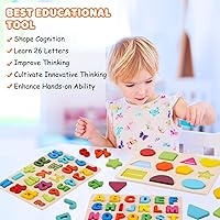 Vista 2 de Rompecabezas de madera para niños pequeños, rompecabezas de madera con forma de números del alfabeto, juguetes de aprendizaje preescolar para niños