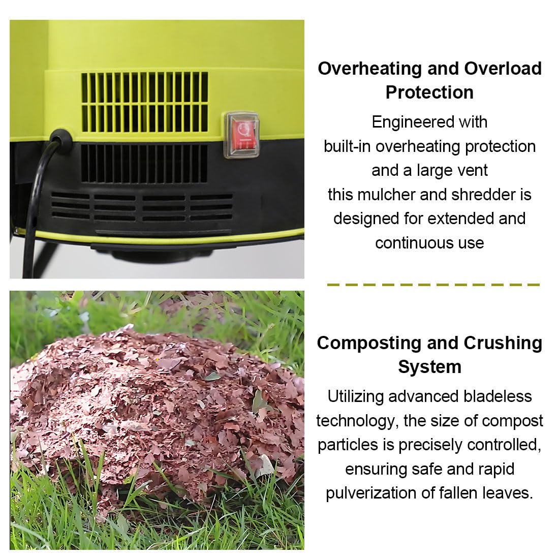 Trituradora Eléctrica de Hojas Portátil 2500W 0 | Máquina Trituradora de Compost, Relación Reducción 17:1, Gran Tolva de Alimentación de 54 cm y Amplia Abertura de Ventilación