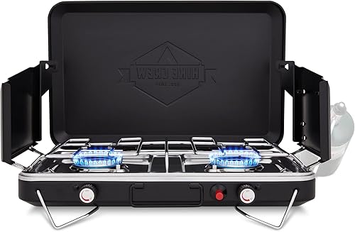 Hike Crew Estufa de camping de gas Estufa portátil de propano de 2 quemadores de 20,000 BTU Encendedor integrado y bandeja de goteo de acero