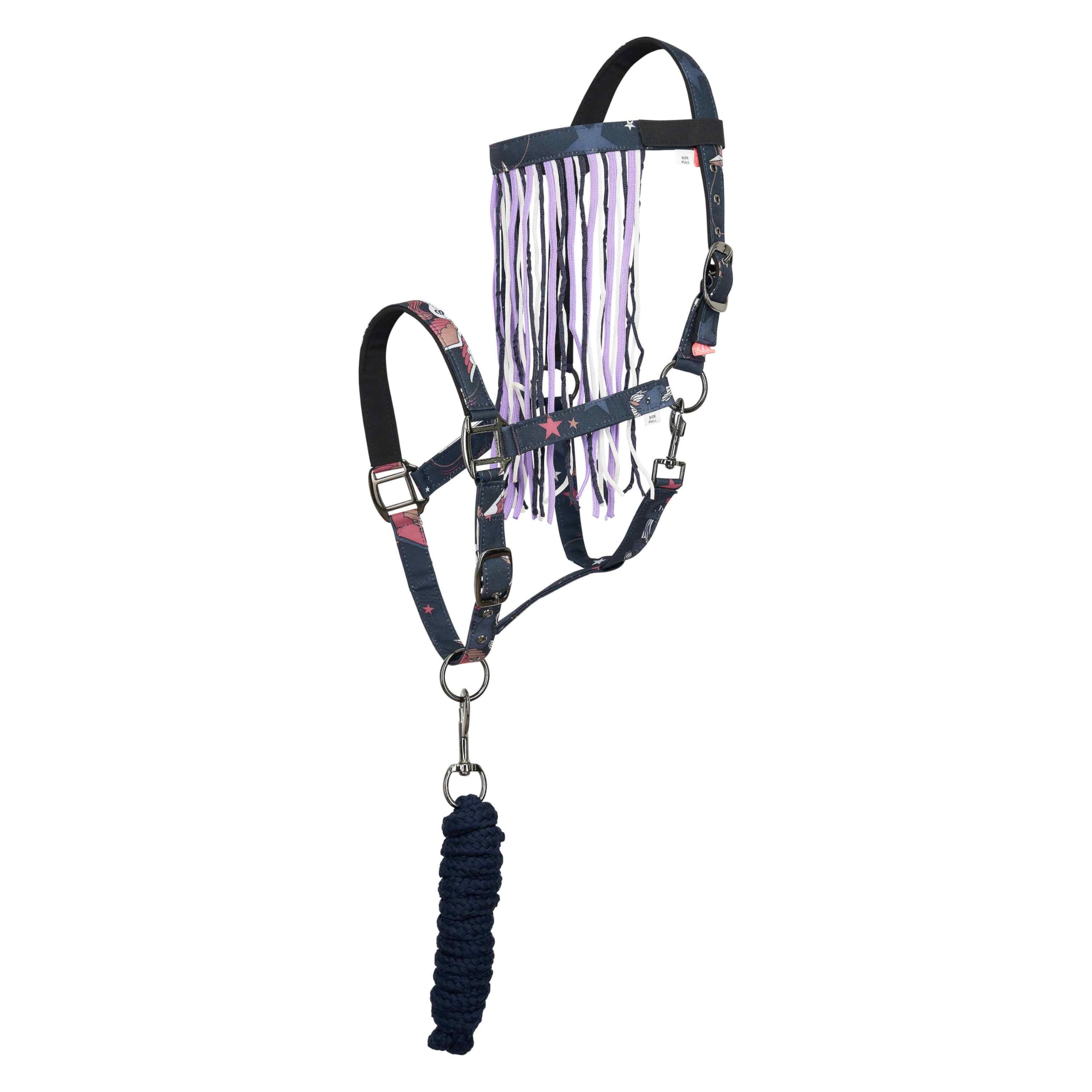 Imperial Riding Halter Set with Tie Rope & Fly Fringe - Durable Nylon Halter with Buckle, & Snap Hook, Comfortable & Easy to Clean, Pixie Dust AOP, Full