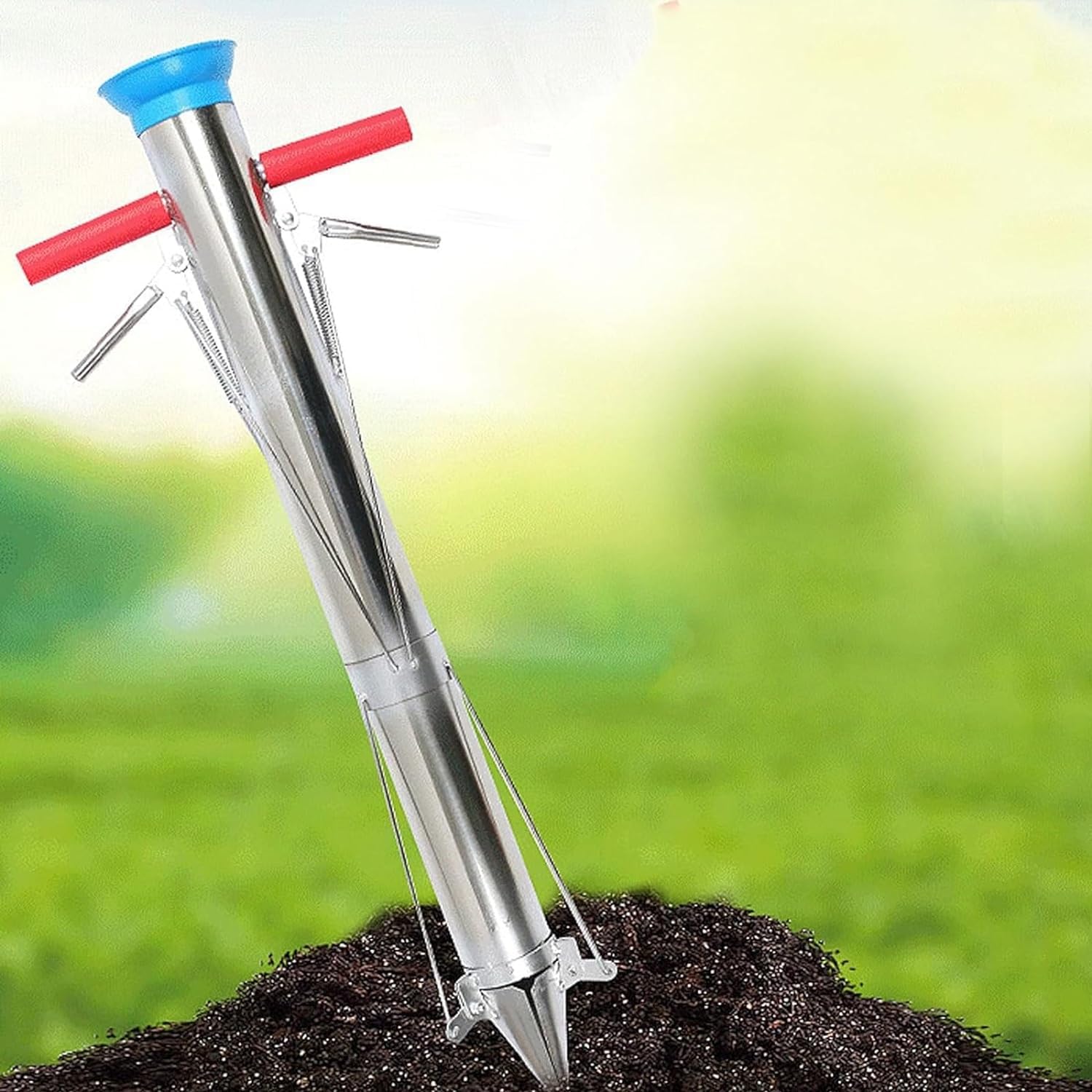 FAXIOAWA Trapiantatrice per bulbi a Manico Lungo, trapiantatrice per piantine Strumento Multifunzionale per piantine di ortaggi, trapiantatrice per Piante Manuale in Acciaio Inossidabile,B