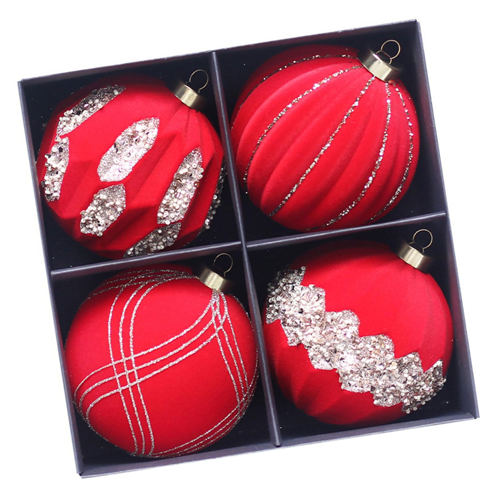 Elnwnnkc Red Gold 4Pcs Festival Christmas Sphere Ornament Flocking Christmas Sphere Ornament For Indoor Baubles Decorations Tree Adornment