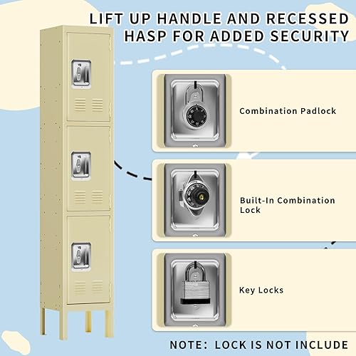 Miniatura 5 de KAER Taquilla, armario de almacenamiento de armario de metal, armario de almacenamiento con 3 puertas para el hogar, casilleros para empleados,
