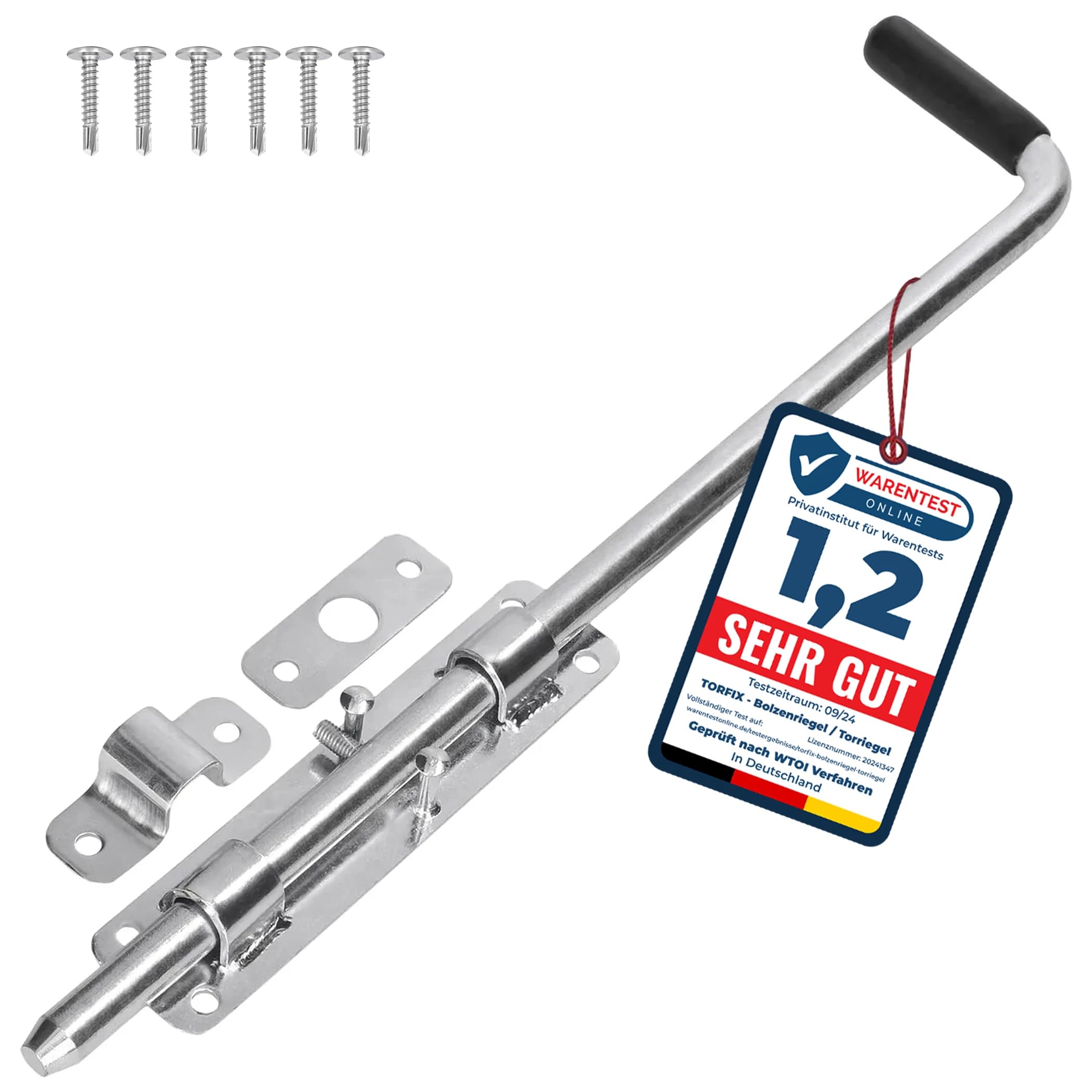 Bolzenriegel 420 mm, verzinkter Stahl – robuster Torriegel für Garten‑ & Hoftore, links - rechts montierbar, inkl. 6 × selbstbohrende Torx‑Schrauben