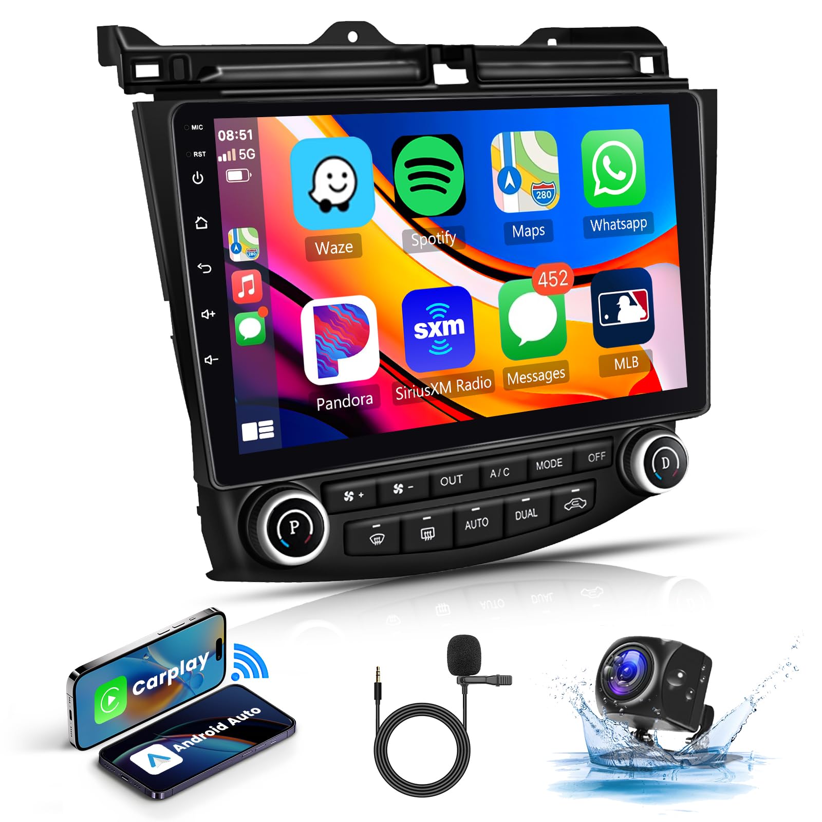 2+64G for Honda Accord 2003-2007 Car Radio with Wireless Carplay/Android Auto,Android Car Stereo 10.1 Inch Touch Screen GPS,26UI,WiFi,Bluetooth,FM/RDS,EQ,Mirror Link,SWC+ Backup Camera