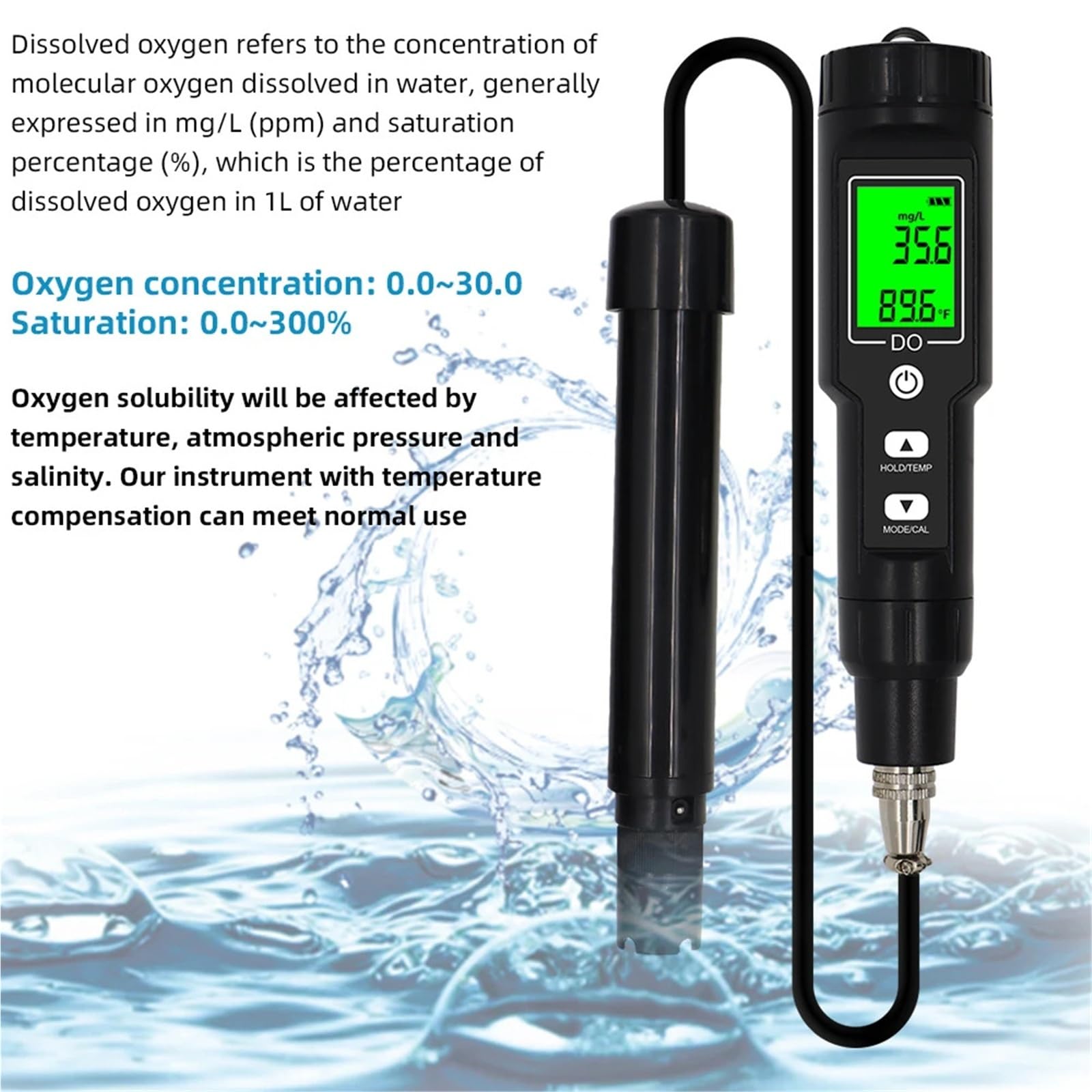 Probador de agua, Medidor profesional de oxígeno disuelto, analizador digital calidad del agua for acuarios dulce y salada