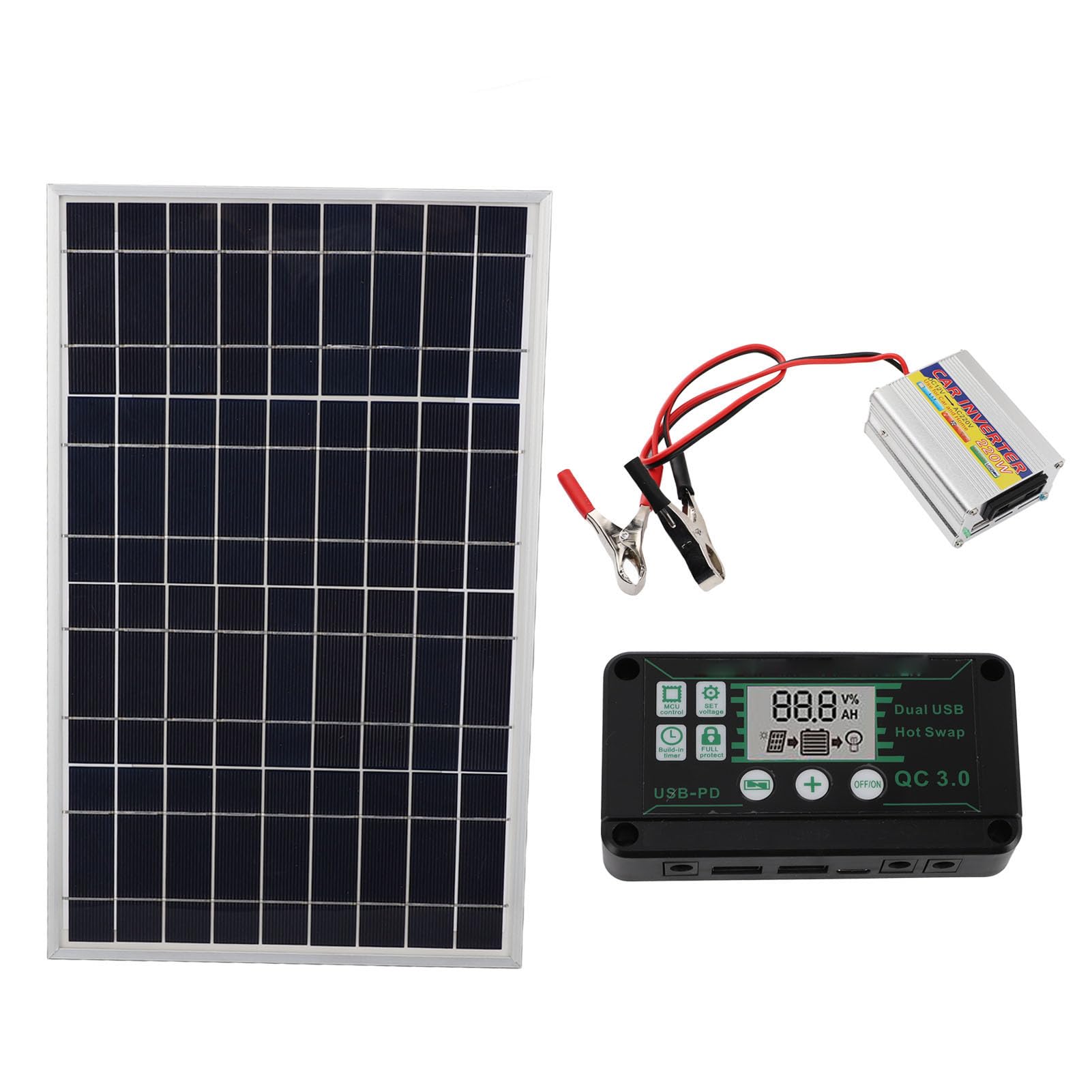 de Panel Solar 30W con Controlador MPPT, Inversor 220W para Uso