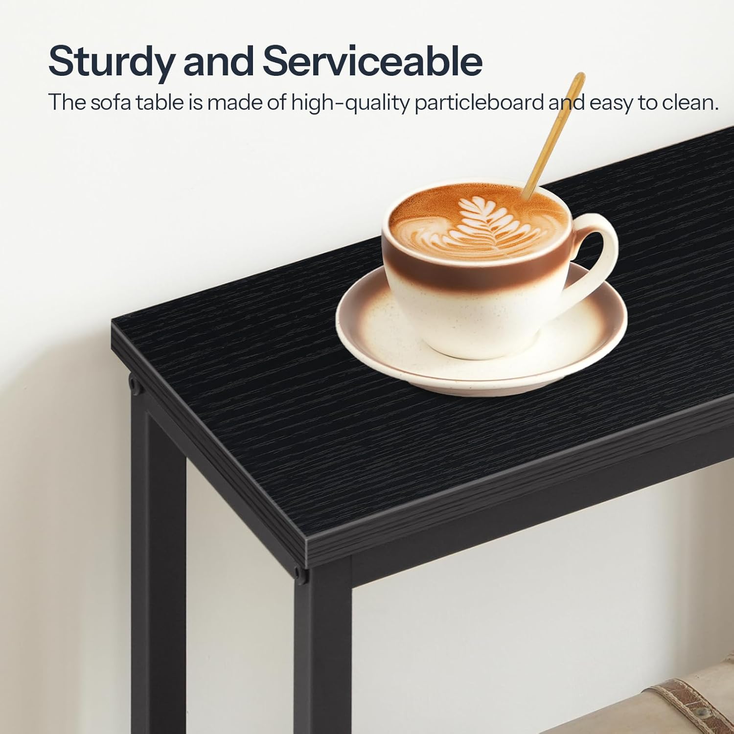 HOOBRO Narrow Console Table, Sofa Table, 4-Tier Industrial Entryway Table with Metal Mesh Shelf, Hallway Table with Adjustable Feet, for Entryway, Living Room, Hallway, Black BB79XG01