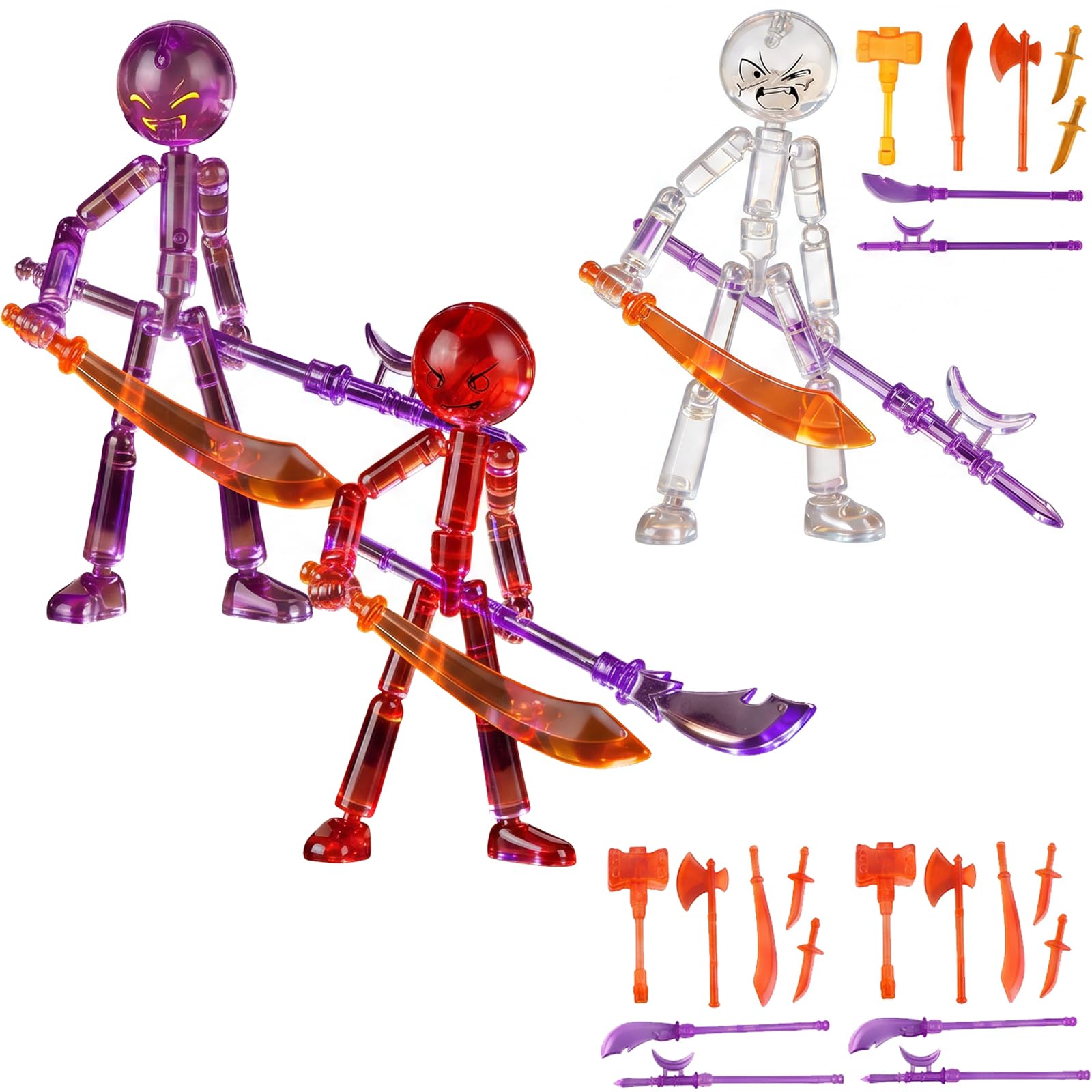 ZPSCXQ Stickman Action Figures, 24-Piece Set with 3PCS DIY Assembly Multi-jointed Poseable Stickman Toys & 21 Weapons for Kids Boys Girls
