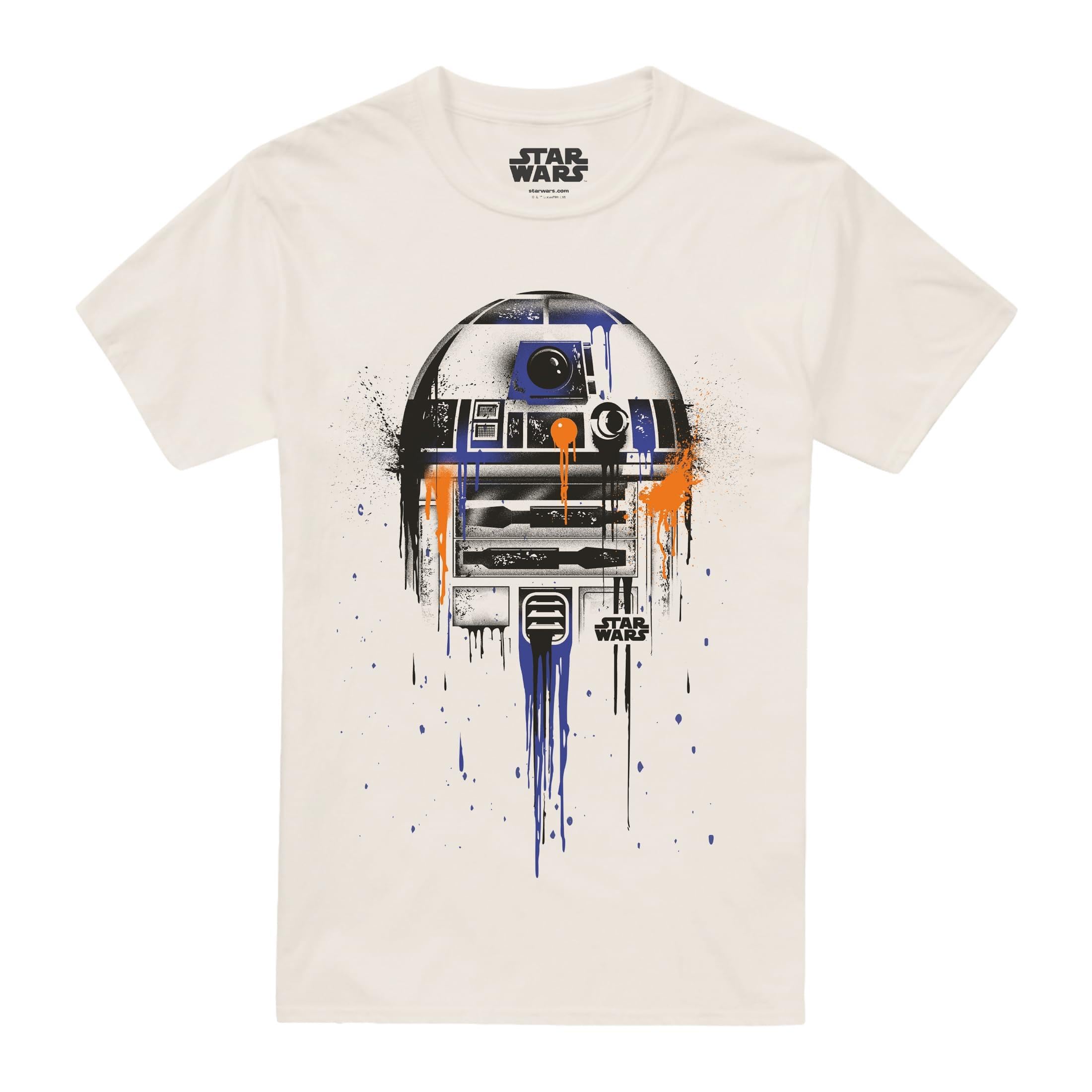 Star Wars R2D2 Paint Drip Unisex T Shirt, Natural, XX-Large