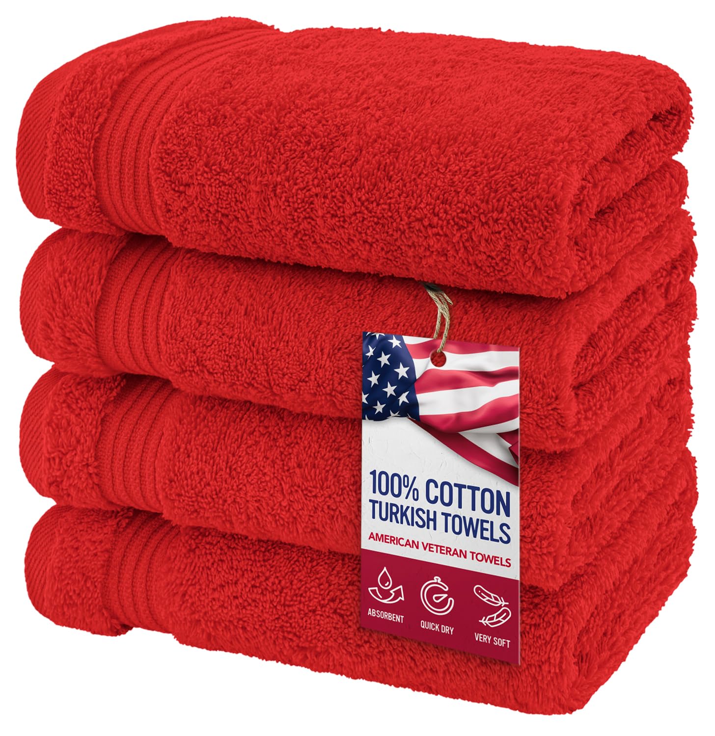 American Veteran Towel, Hand Towels for Bathroom Set of 4, 100% Cotton Turkish Hand Towel Sets, Soft Hand Face Towels, Red Hand Towels