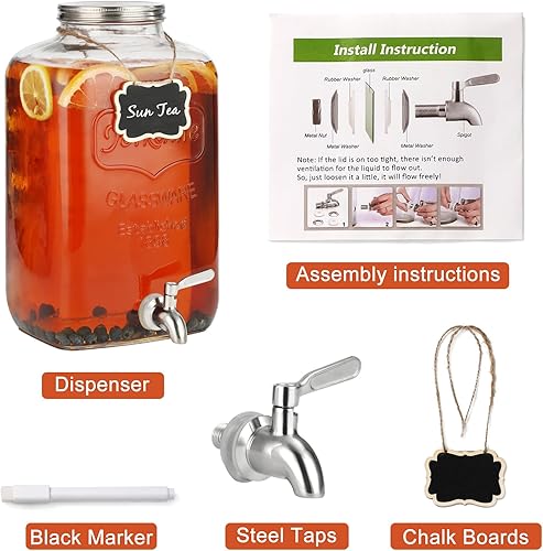 Miniatura 3 de Dispensador de bebidas de vidrio de 2 galones, grifo y tapa a prueba de fugas de acero inoxidable, dispensadores de bebidas de vidrio para fiestas,