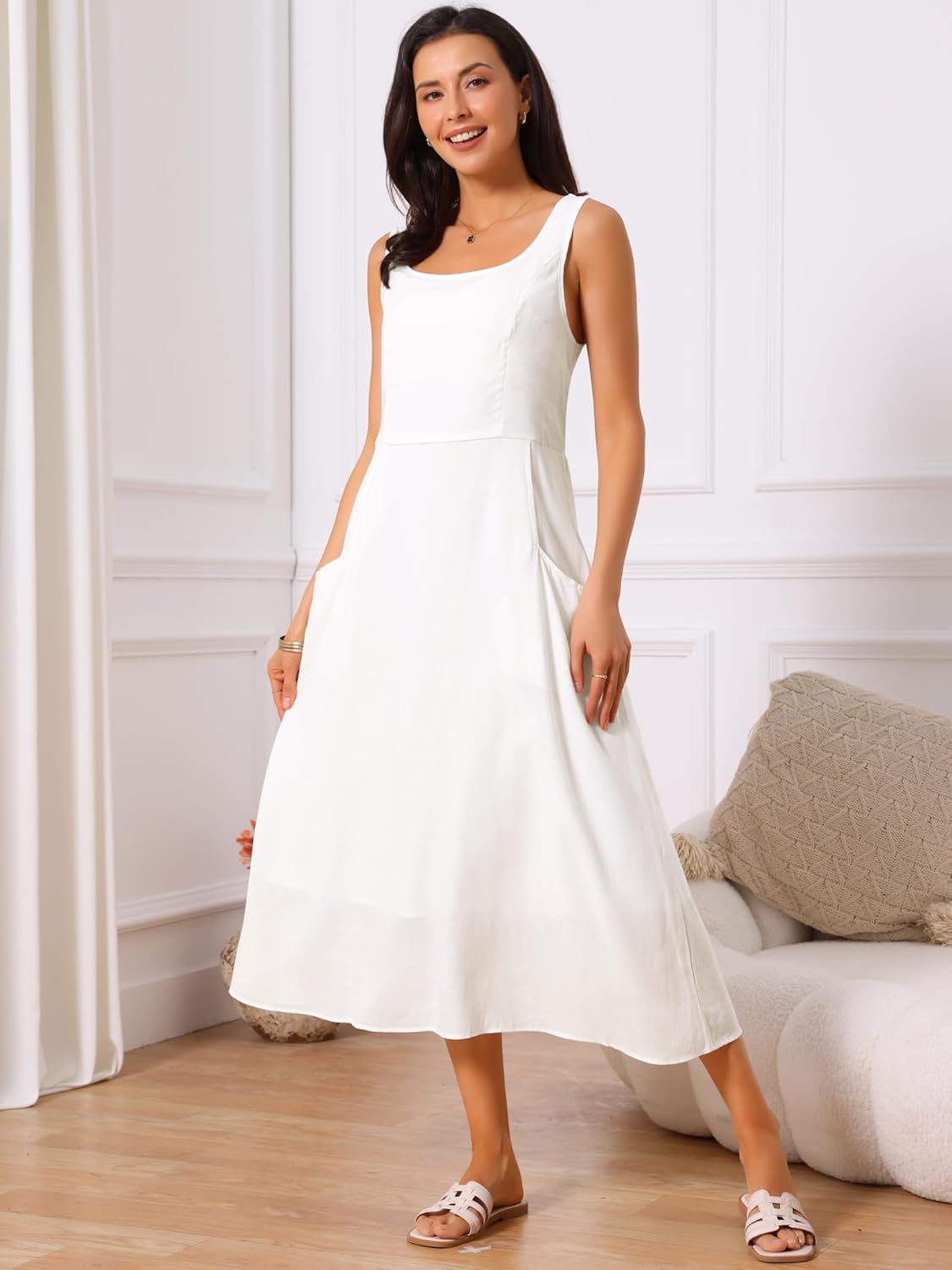 Seta T Women's Linen Dresses Summer Sleeveless Sundress Casual Loose Flowy Midi Tank Beach Dress - Image 5