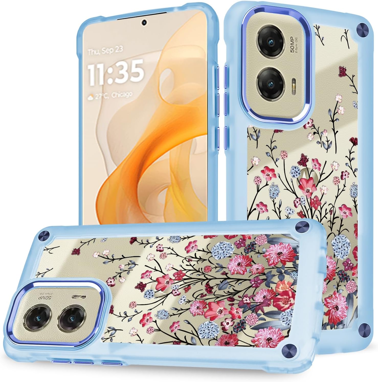 Design for Moto G Stylus 5G 2024 Case :Metal Lens Frame and Clear Cover Design with Reinforced Corners, Shock Absorption, and Embossed Pattern Back Cover (Blue 01)