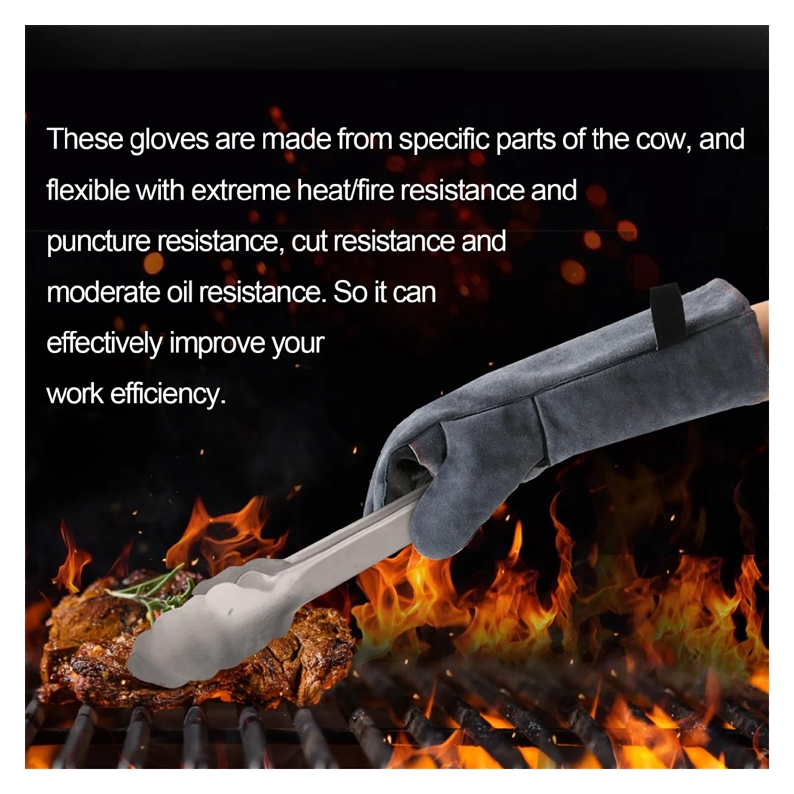 Guantes Soldador Guantes de soldadura 16 pulgadas for trabajos soldador, parrilla, barbacoa, estufa leña, horno, guante grueso cuero vaca resistente al calor, 1 par