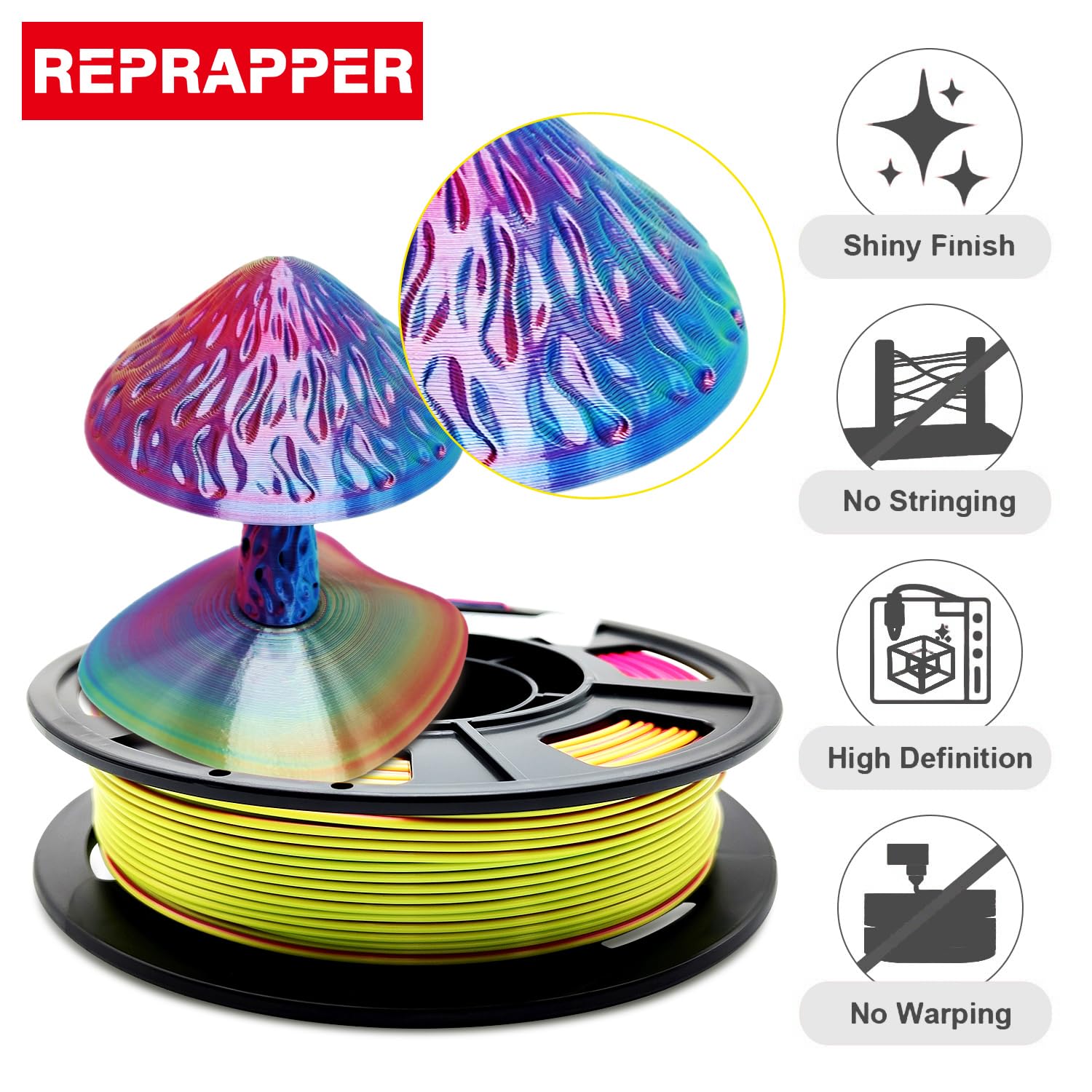 Reprapper PLA Filament 4 X 250g Color Pack, Triple Color Filament Coextrusion PLA 1.75mm for 3D Printer, 4 Spools Silk Rose/Blue/Green, red-blue1-gold, Purple/Blue/Yellow, Gold/Copper/Black