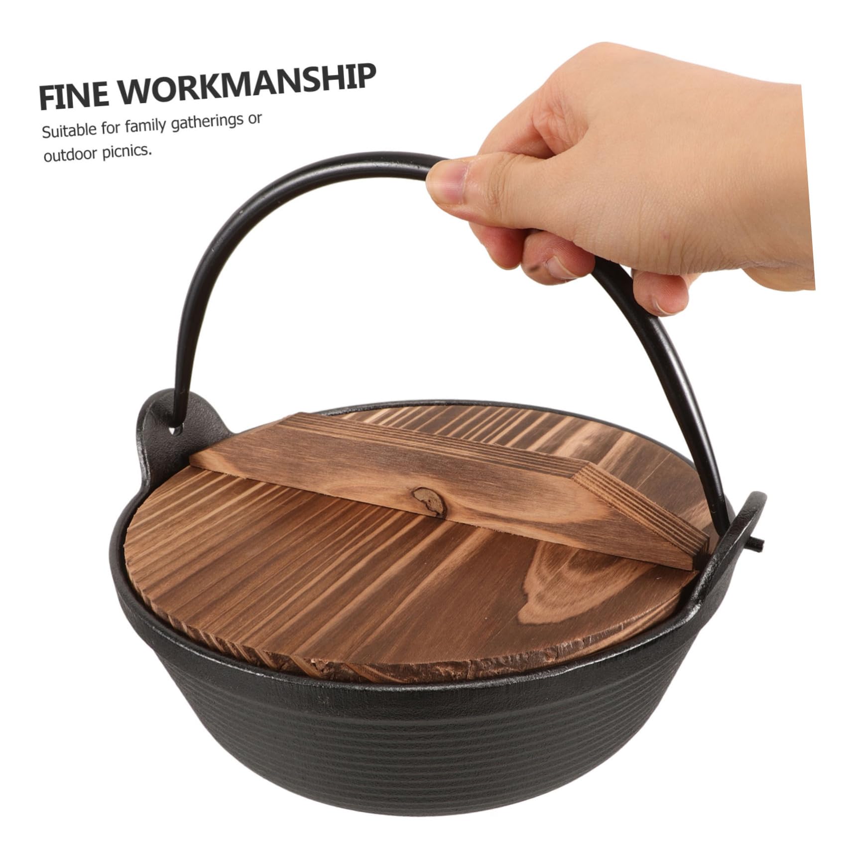 Olla de Hierro Fundido Japonesa para Camping con Tapa Potente Distribución de Diseño Colgante para Ahorro de Espacio para Guisos y Estofados al Aire