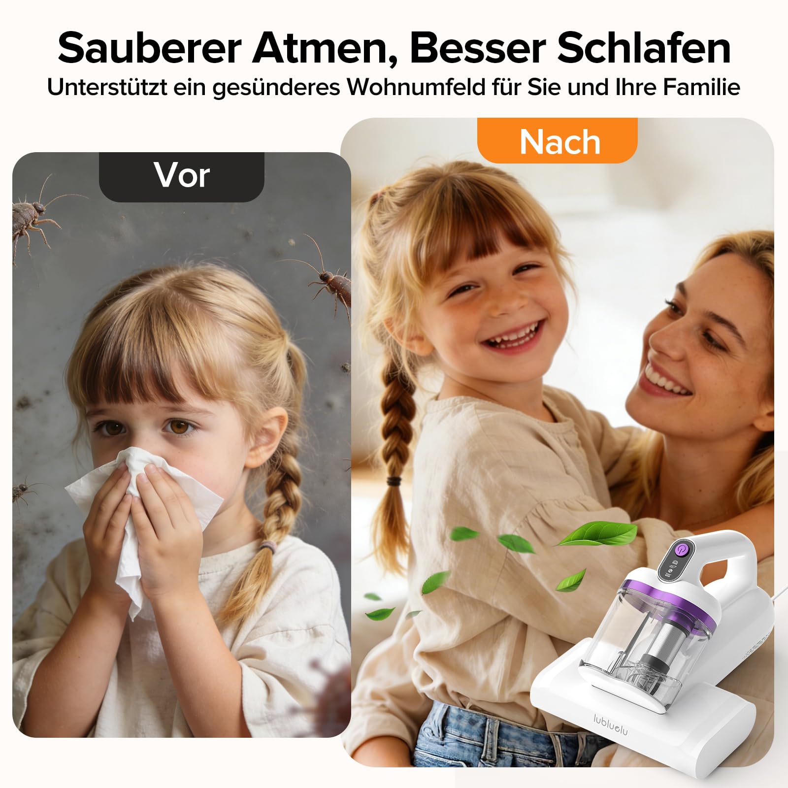 Lubluelu Milbensauger 3in1 18KPa Matratzenreiniger Handstaubsauger weiß