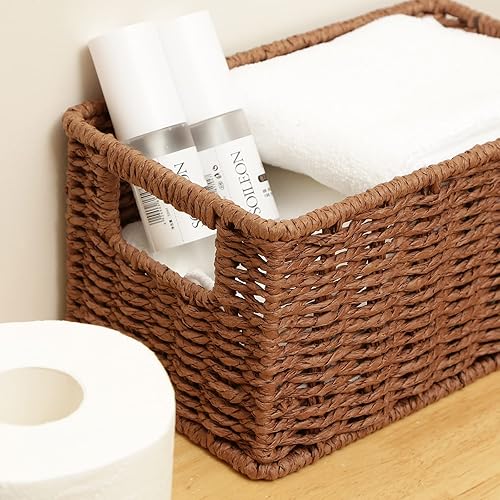 Vista 93 de HOONEX Cestas de almacenamiento de jacinto de agua, cestas de mimbre para organizar, cestas tejidas a mano con asas de transporte, juego de 2