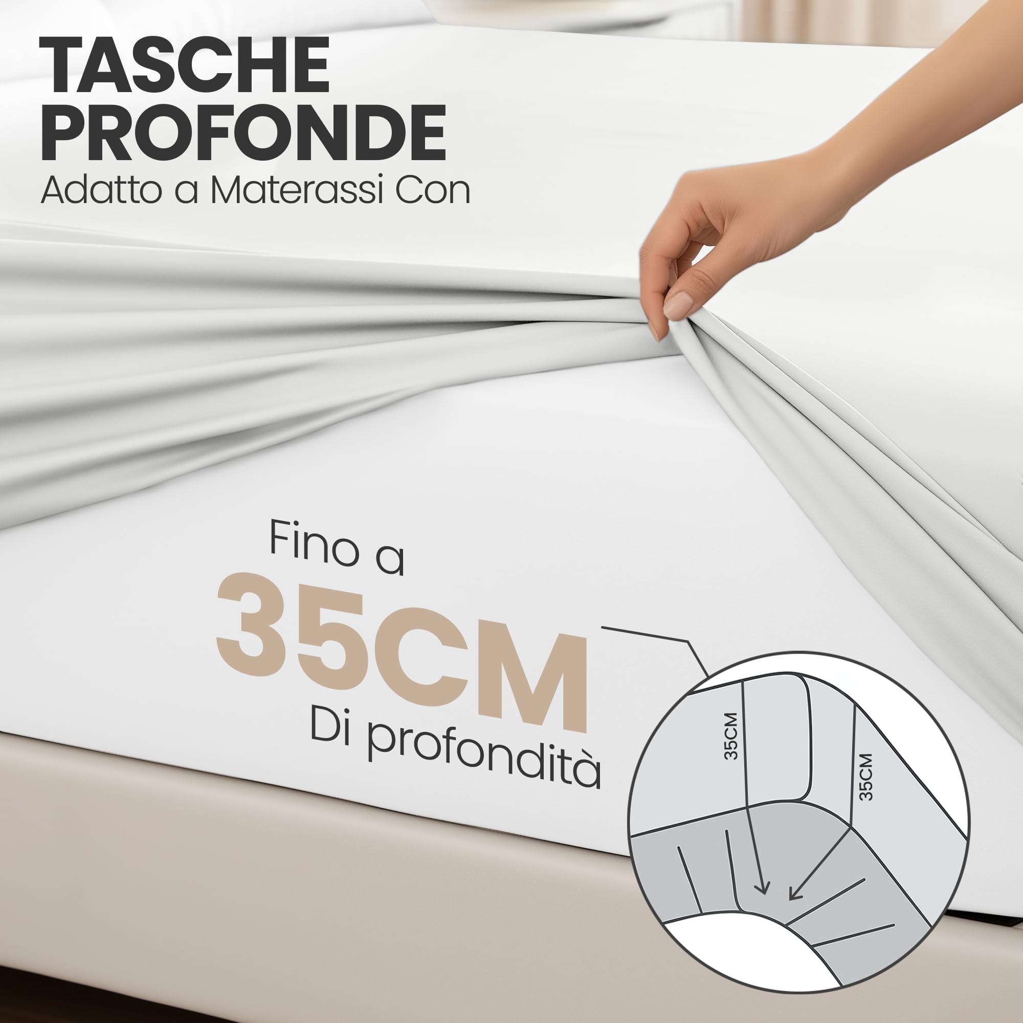 Utopia Bedding Set di 2 Lenzuolo con Angoli Due Piazze Matrimoniale - 180x200cm - Bianco - Microfibra Spazzolata - Lenzuolo sotto con Angoli Elasticizzato