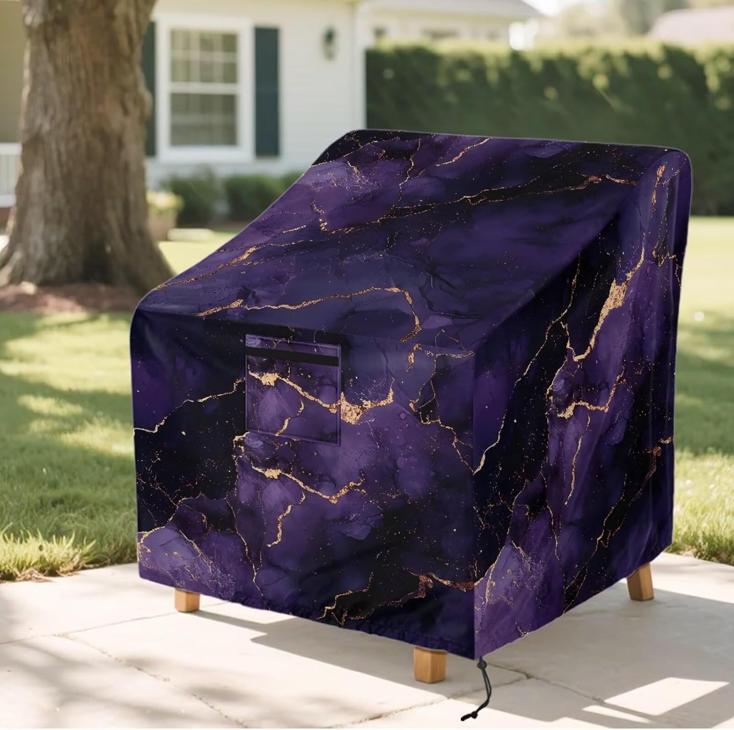 Marble Printed Waterproof Patio Chair Cover Dust Rain Snow-Proof Patio Chair Covers with Air Vents Anti-UV High Back Lawn Patio Furniture Protection