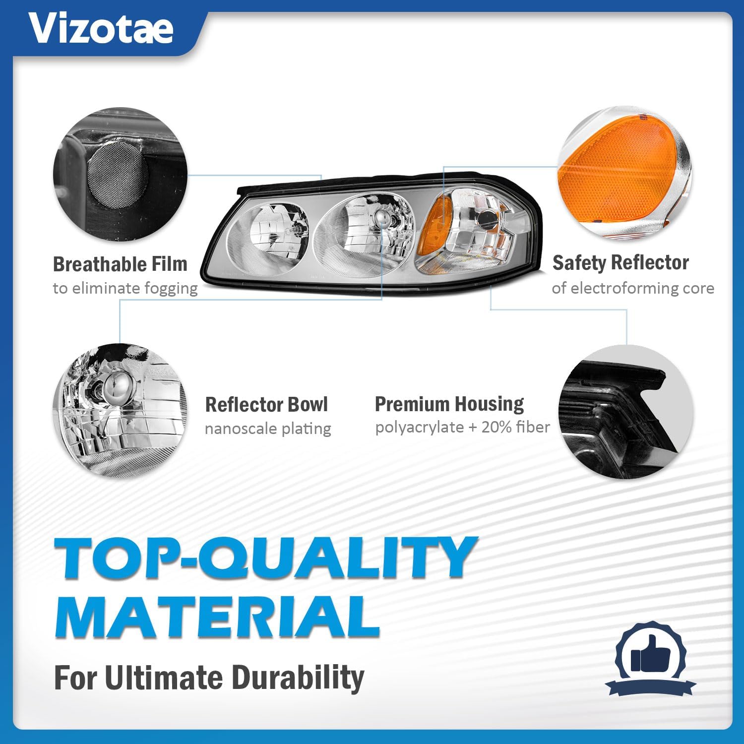 Headlights Assembly W/Bulbs for 2000-2005 Chevy Impala Halogen Headlamp Replacement Factory OE Style Driver & Passenger Side