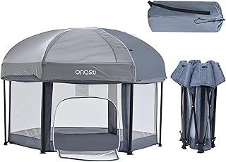 Baby Playpen Foldable Indoor & Outdoor, Onasti Play Yard with Children's Soft Mat, Compact Fence Packable Dome UV Protecti...