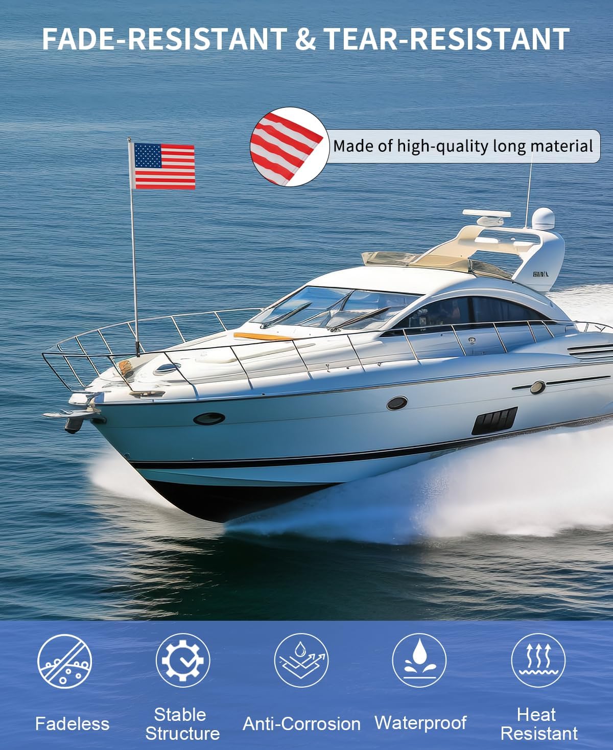 2 Pack American Boat Flag Pole Kit, 44-Inch Orange Boat Flag With Pole, 12x18'' Pontoon Boat Flags, Adjustable Boat Kayak Safety Flag 0.59"-2" Round/Square Rail Water Ski Flag For Tubing, Watersports