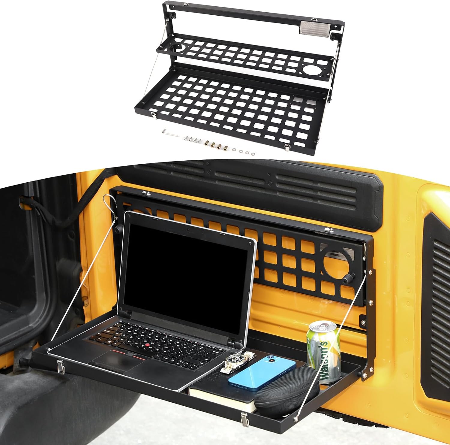 RT-TCZ for Bronco Tailgate Table Molle Panel Folding Dual-Layer Compatible with Ford Bronco 2021 2022 2023 up (Not for Sport) Black Flag Storage Accessories