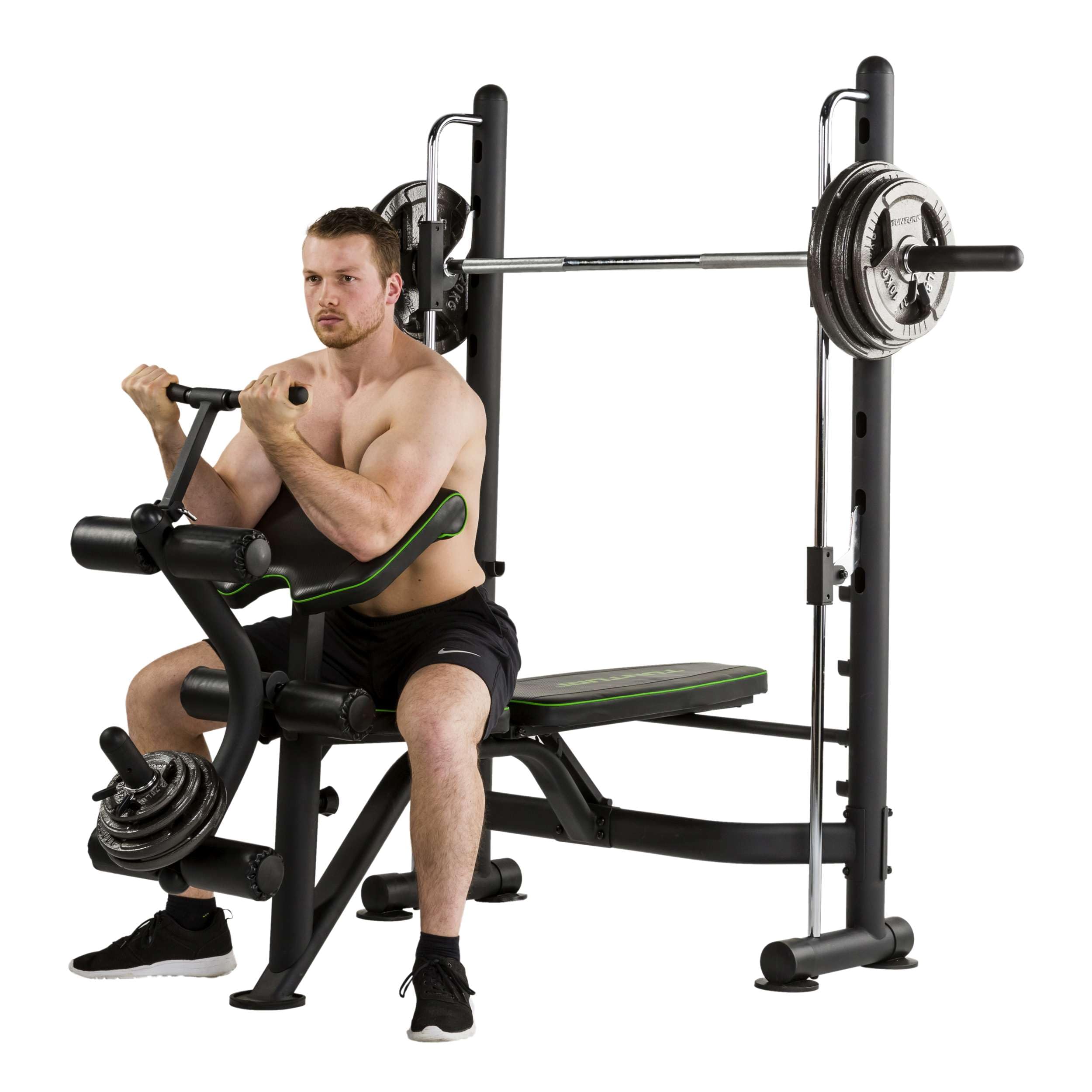 Tunturi Smithmachine SM60, Kraftstation, Hantelbank negativ, Beintraining, Situps, verstellbare Langhantelstütze