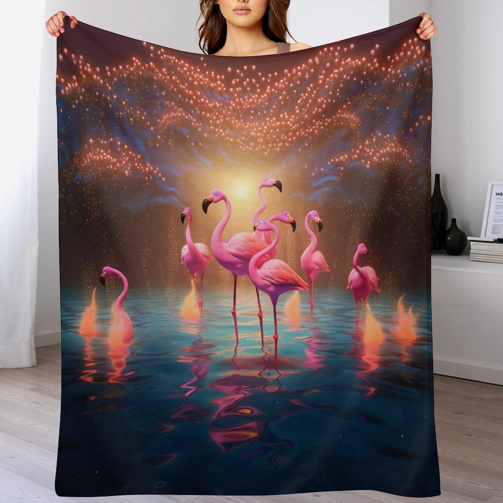 Manta de franela premium de flamencos 150x200cm tacto peluche para salón