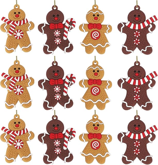Skycase Christmas Tree Gingerbread Man Ornaments, 12pcs Gingerbread Man Ornaments for Hanging Christmas Tree Decor