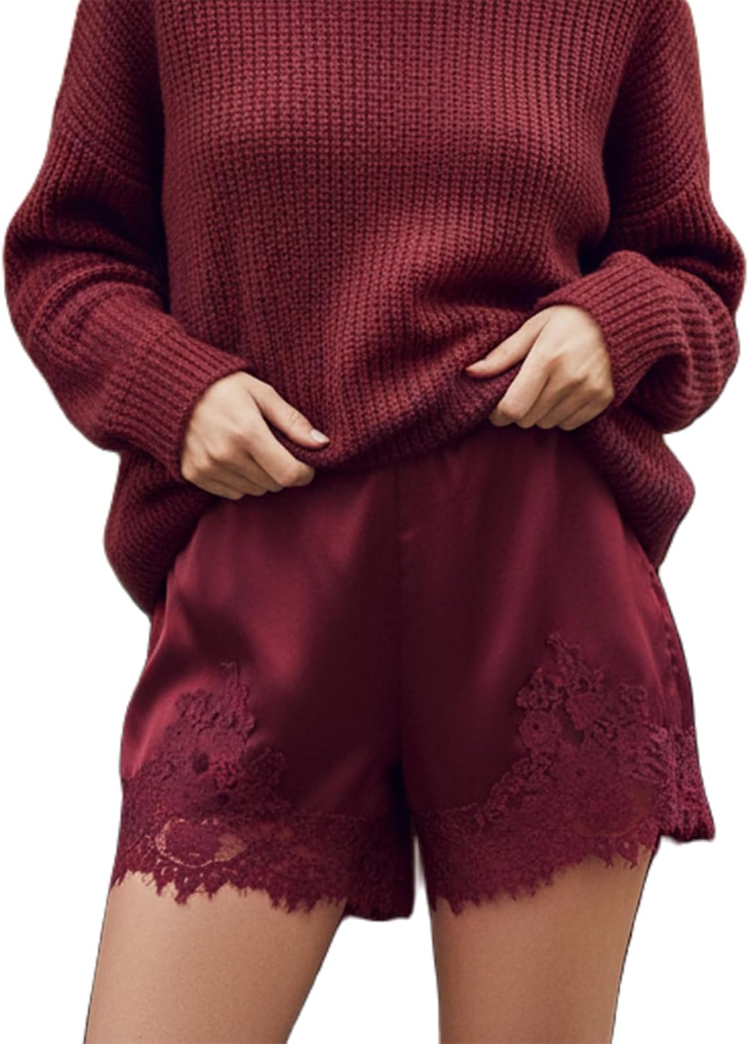 Amiblvowa Women Satin Silk Lace Shorts Low Rise Micro Mini Shorts Coquette Lounge Half Slip Pj Bottoms French Knickers