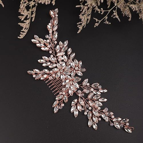 Miniatura 8 de Peine de pelo de flores de cristal con diamantes de imitación azules para boda, tocado nupcial, tocado de boda para novia para mujeres y niñas (azul)