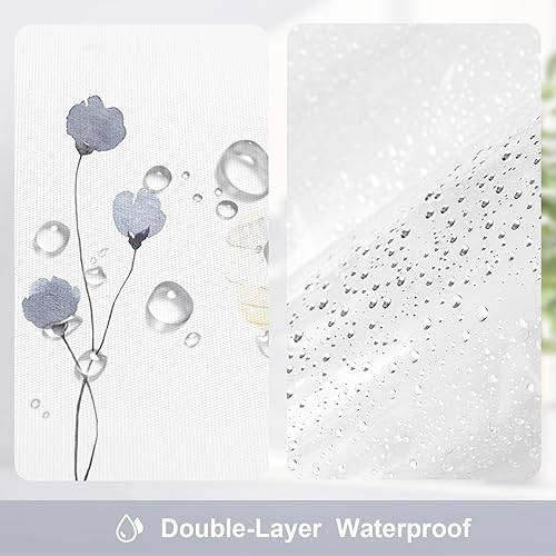 Miniatura 4 de Gibelle Juego de cortina de ducha 3 en 1, cortina de baño floral de acuarela gris y forro de PEVA con 12 ganchos de acero de doble cara, cortina de