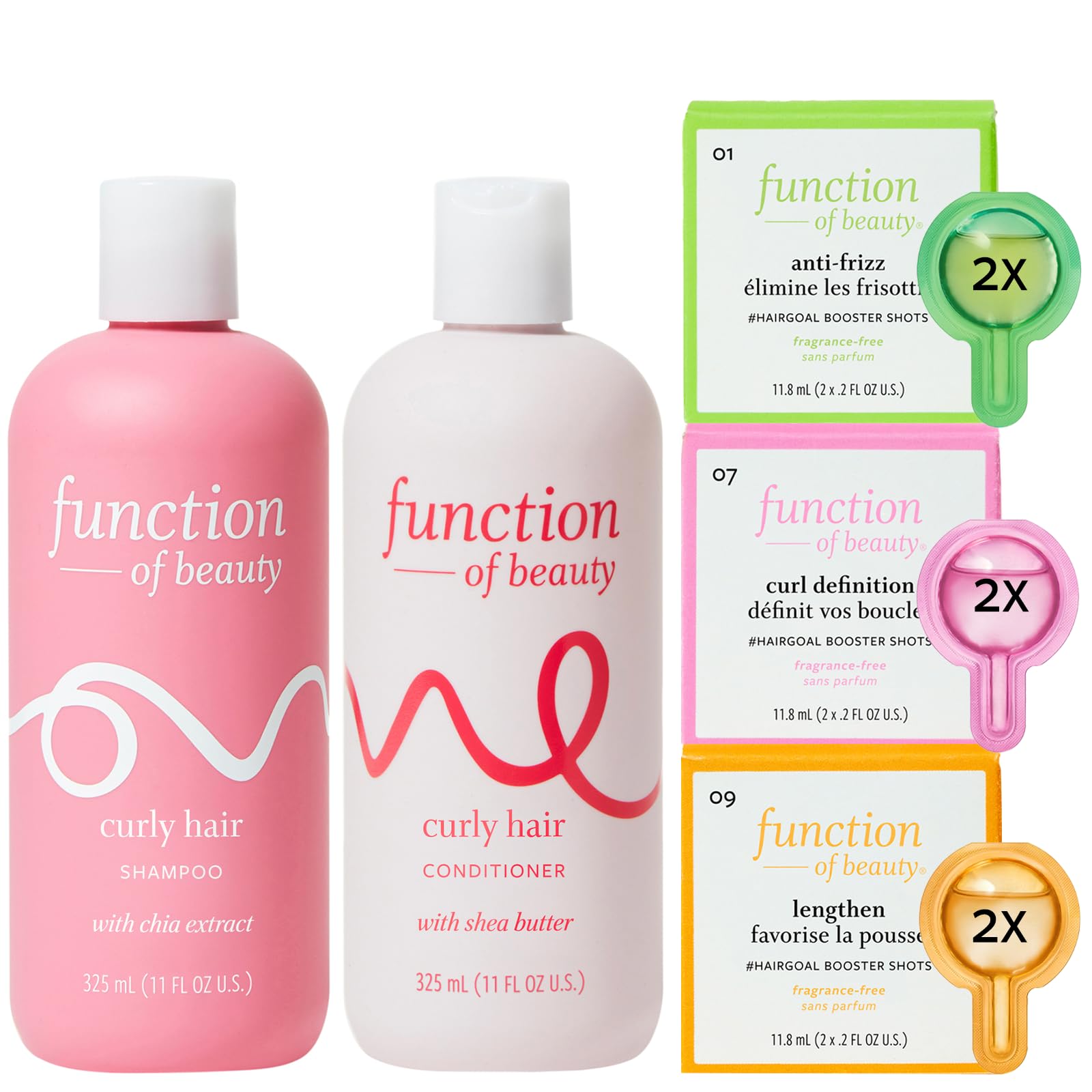 Curly Hair Set with Shampoo, Conditioner & Add-In Booster Treatment - Curl Definition, Anti-Frizz & Lengthen Booster Shot to Enhance Shampoo, Conditioners & Hair Care Products