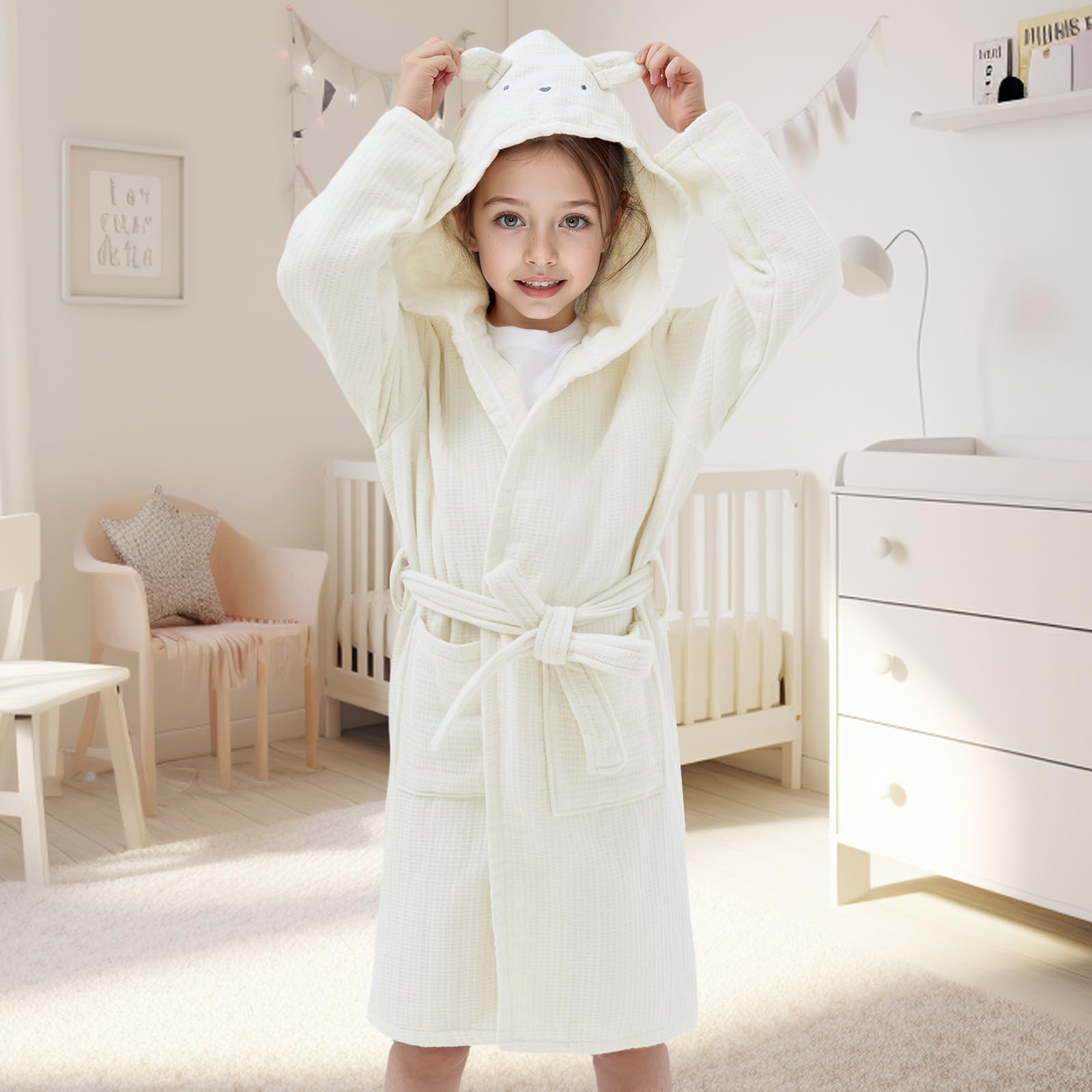 WYTbaby Bata de baño para niños, 100 % algodón, con capucha, absorbente, para niñas y niños de 1 a 8 años