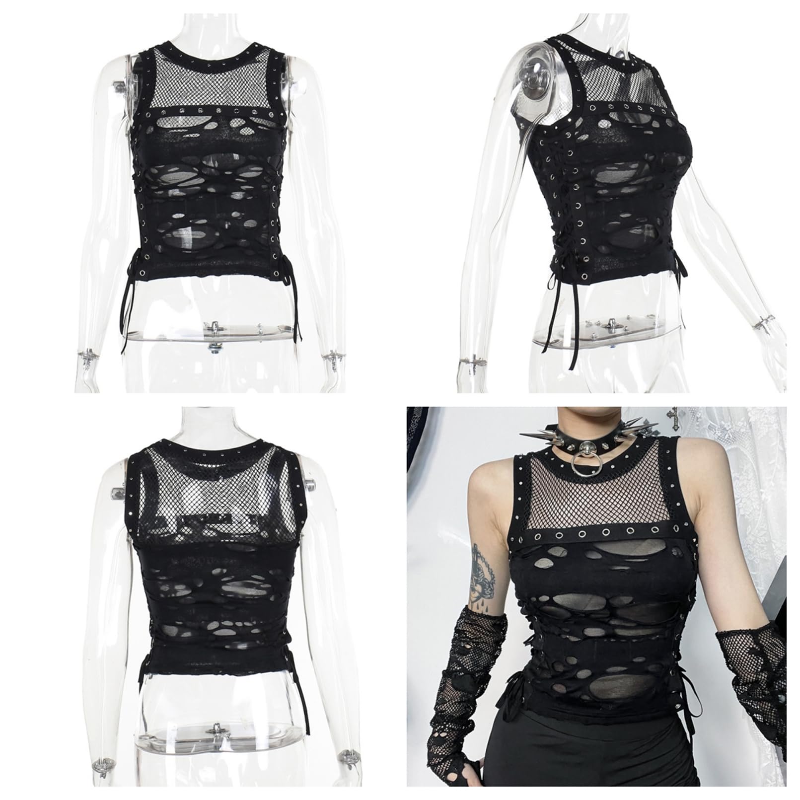 XCJIKUKE Women Gothic Crop Tank Top Y2k Shirt Cropped T-Shirts Halloween Costume: Black 1 Large