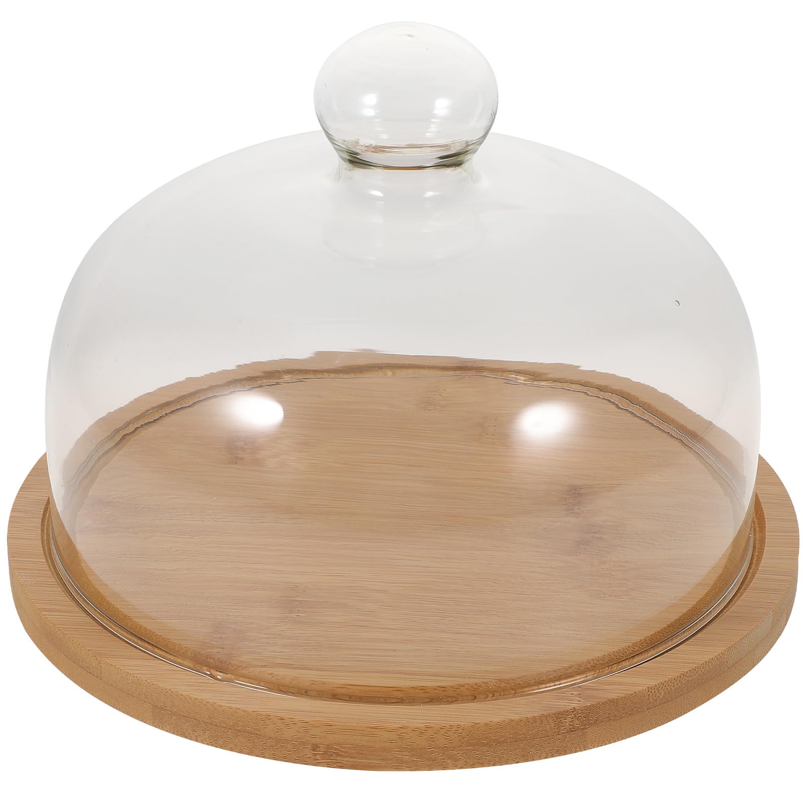 Glasdeckel für Kuchen mit Holzplatte und Serviertablett Transparent Geeignet für Backzubehör und Buffetpräsentation