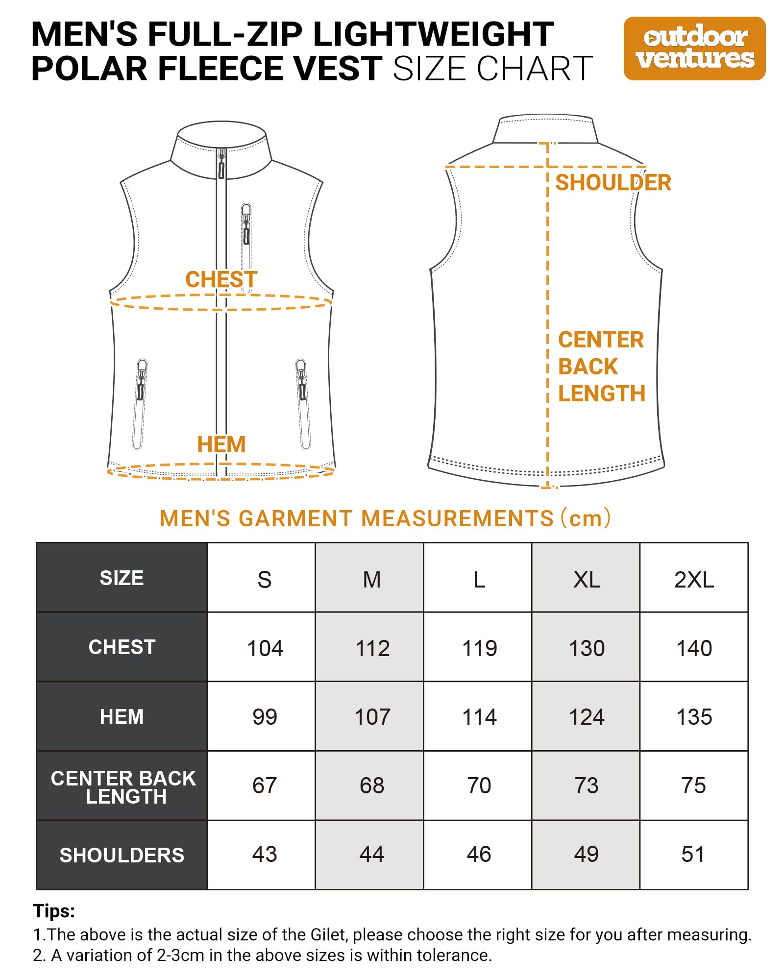 Outdoor Ventures Gilet in pile da uomo Full Zipp, caldo gilet da uomo, senza maniche, con 5 tasche, Atumngsaktivaktiven, per escursioni, campeggio