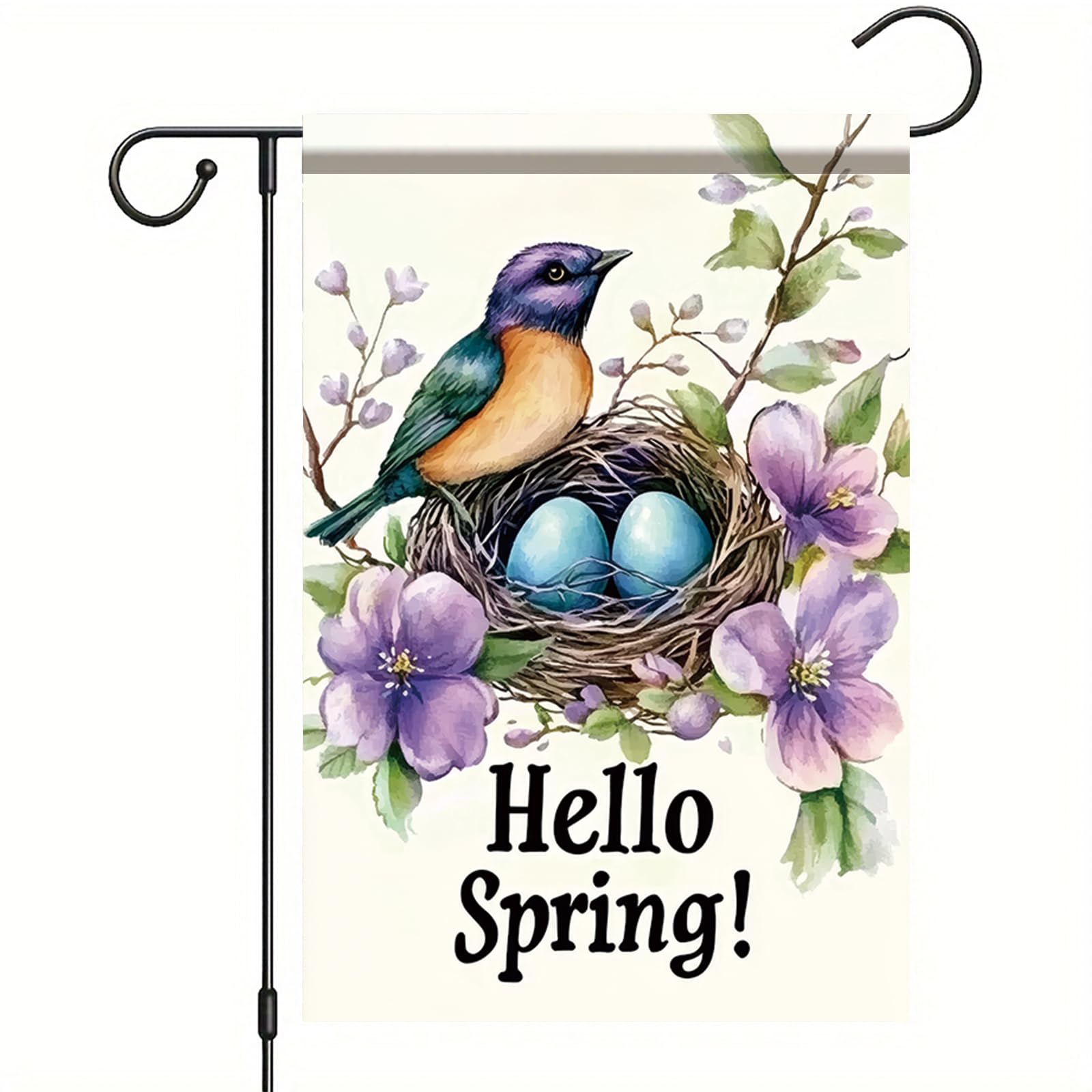 Starlit Patio Hello Spring Garden Flag 12 x 18 Inch Spring Bird Flower Garden Flag Double Sided for Spring Garden Yard Small Yard Flag Summer Holiday Seasonal Outdoor Outside Decoration