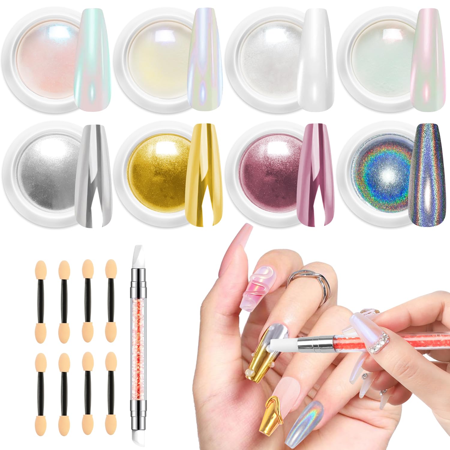Rose Gold Chrome Nail Powder: LEDSUUEI Shiny Mirror Effect Nail Chrome Powders