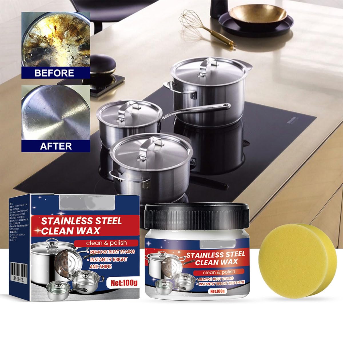 Reinigungspaste für Edelstahl-Kochgeschirr, Magische Nanotechnologie-Reinigungspaste für Töpfe und Pfannen (3PCS)